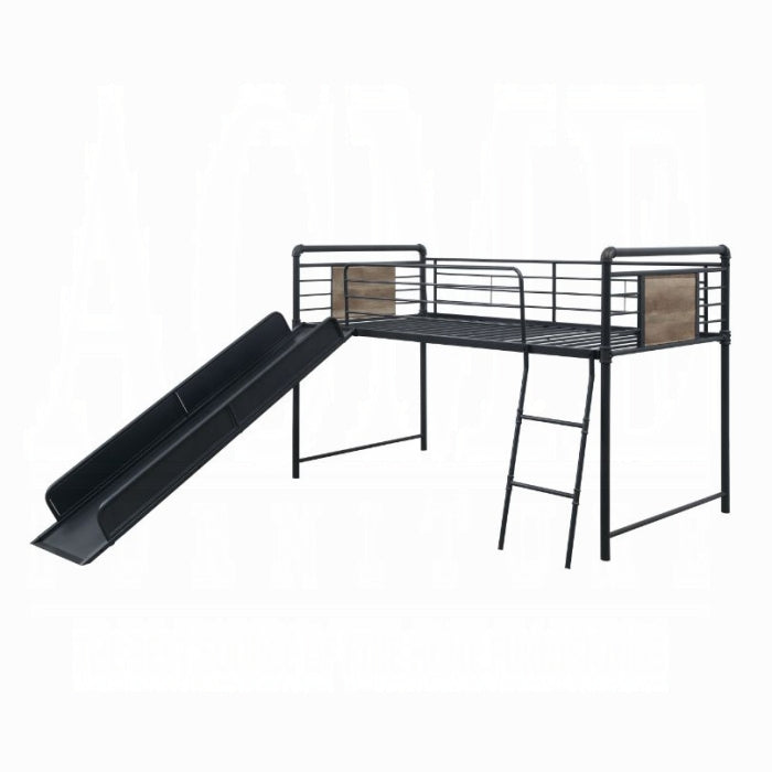 Cordelia Twin Loft Bed w/Slide, Antique Oak, Sandy Black & Dark Bronze Hand-Brushed Finish