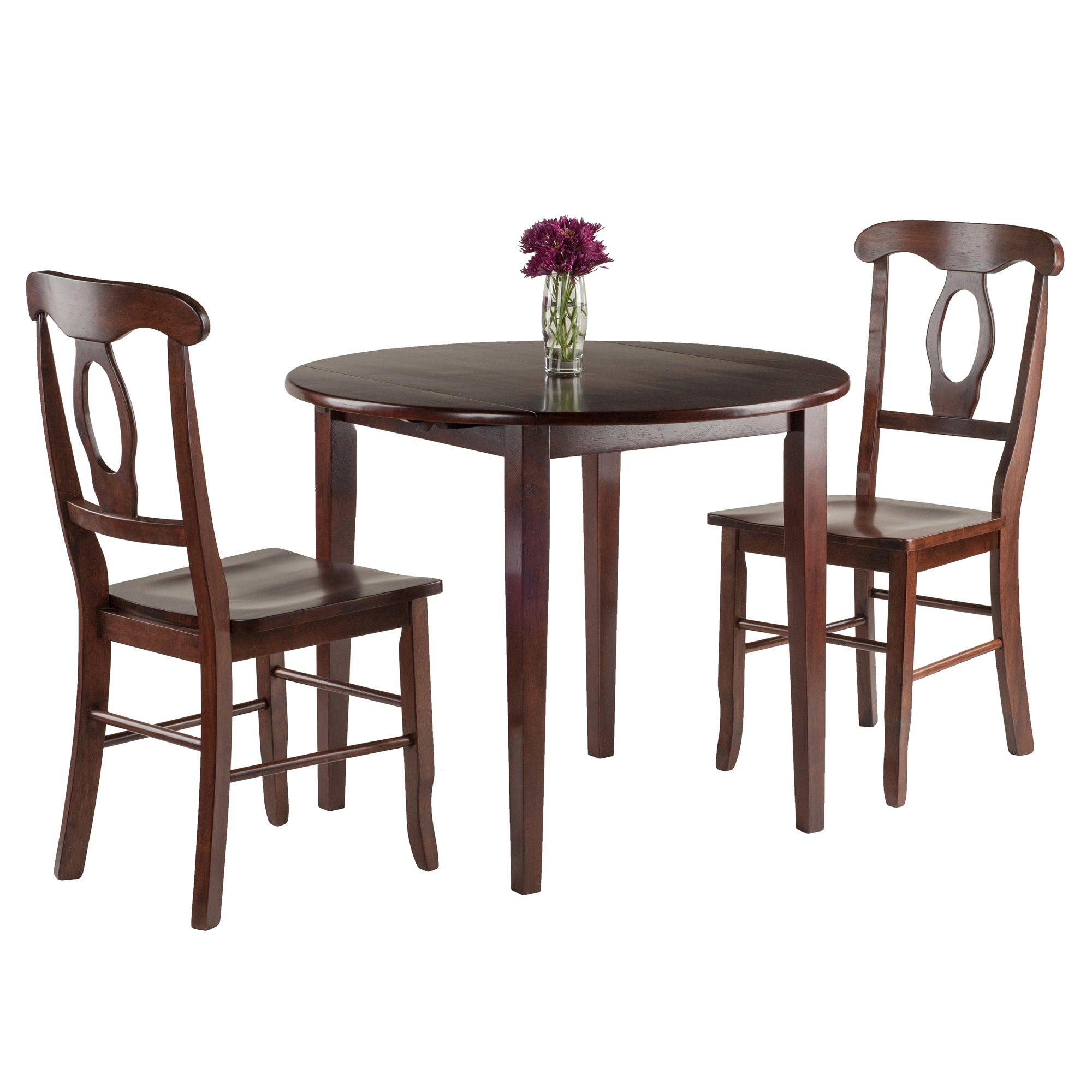 Clayton 3-Pc Drop Leaf Table with Key Hole-back Chairs, Walnut