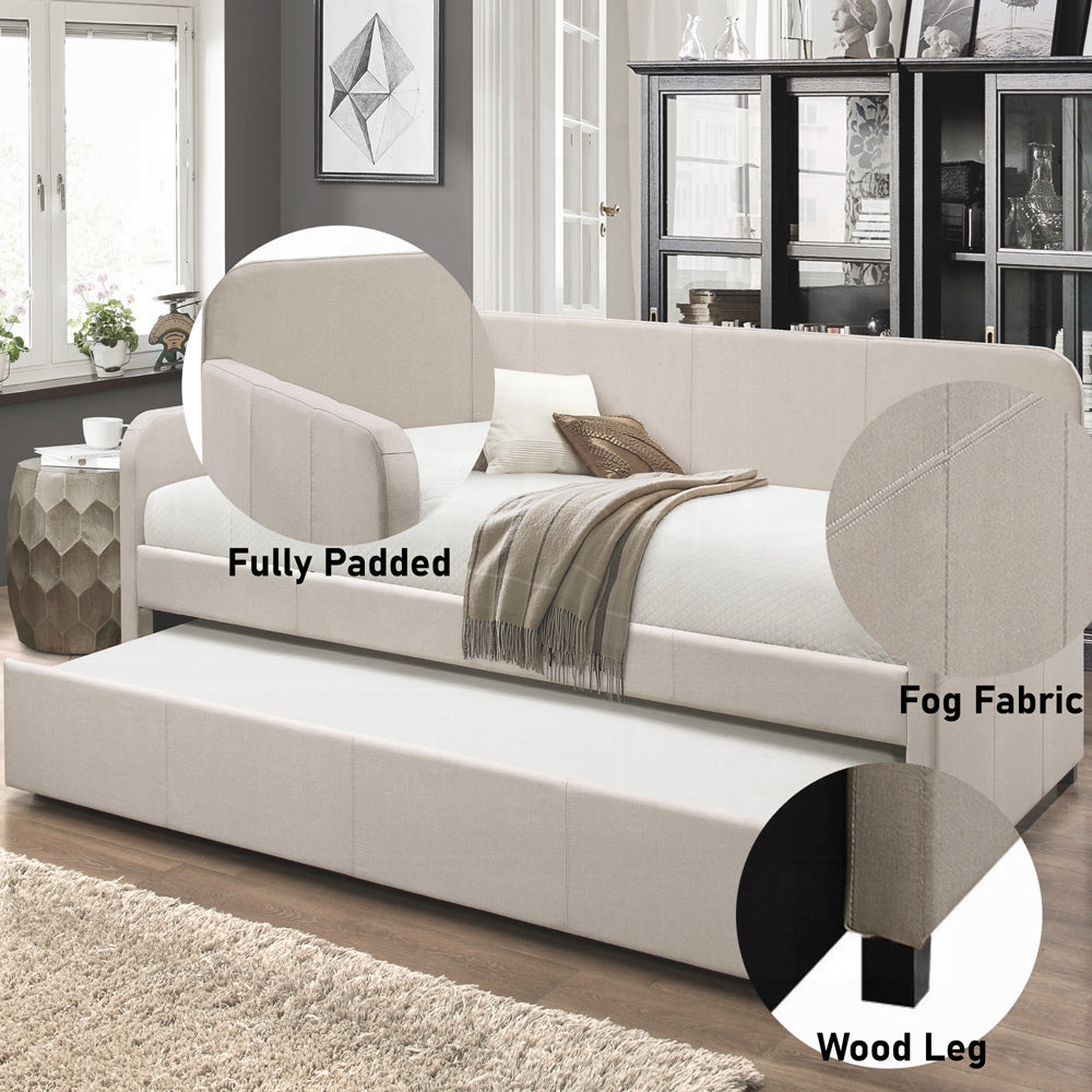 Sylvie Jagger Twin Fog Fabric Upholstered Daybed  Modern Space-Saving Trundle Bed