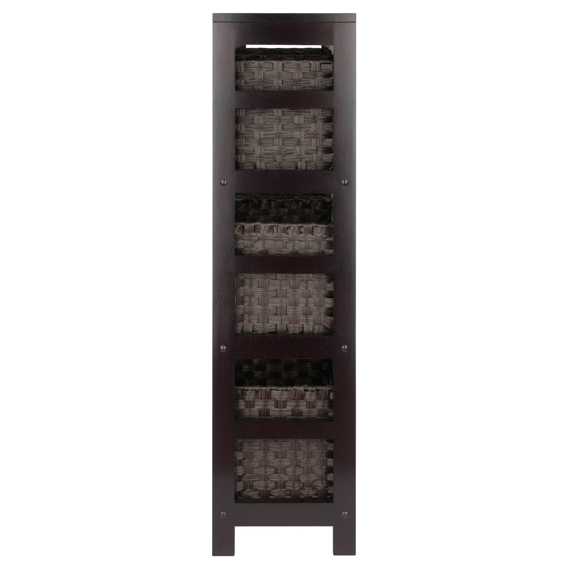 Leo 7-Pc Storage Shelf with 6 Foldable Woven Baskets, Espresso and Chocolate