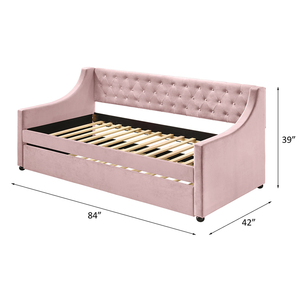 Daniel Lianna Collection Twin Daybed  Pink Velvet Upholstery & Pull-Out Trundle