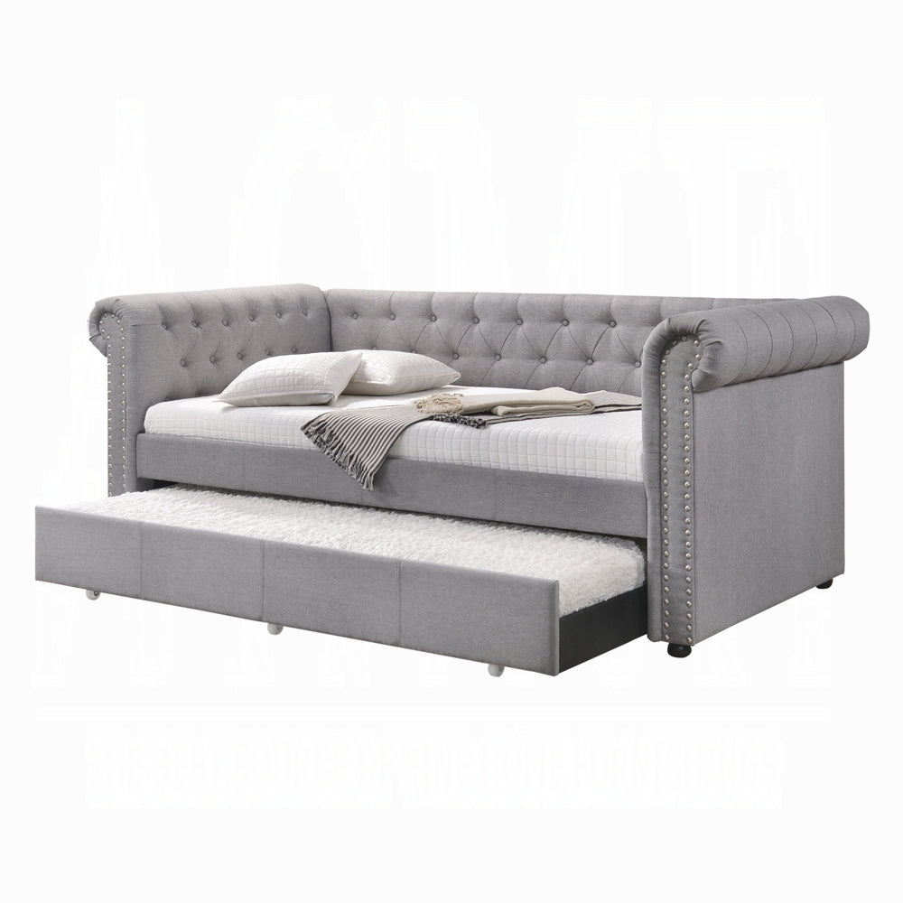 Caleb Justice Twin Upholstered Daybed  Smoke Gray Fabric with Pull-Out Trundle Bed