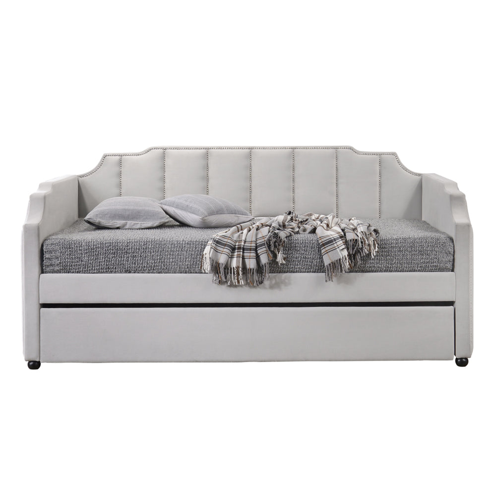 Beacon Peridot Collection Twin Gray Velvet Upholstered Daybed  Trundle Included