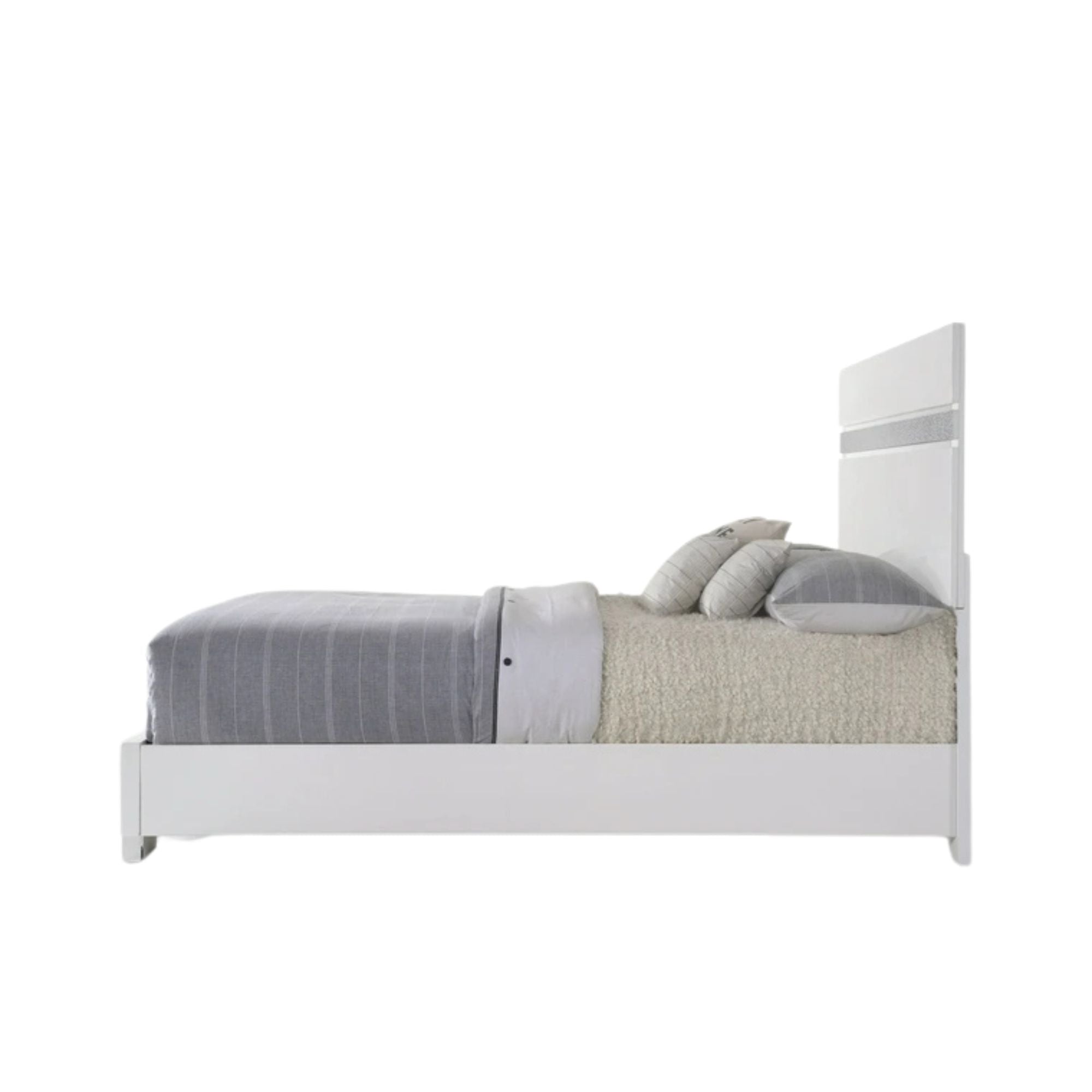 Naima II Queen Bed, White High Gloss