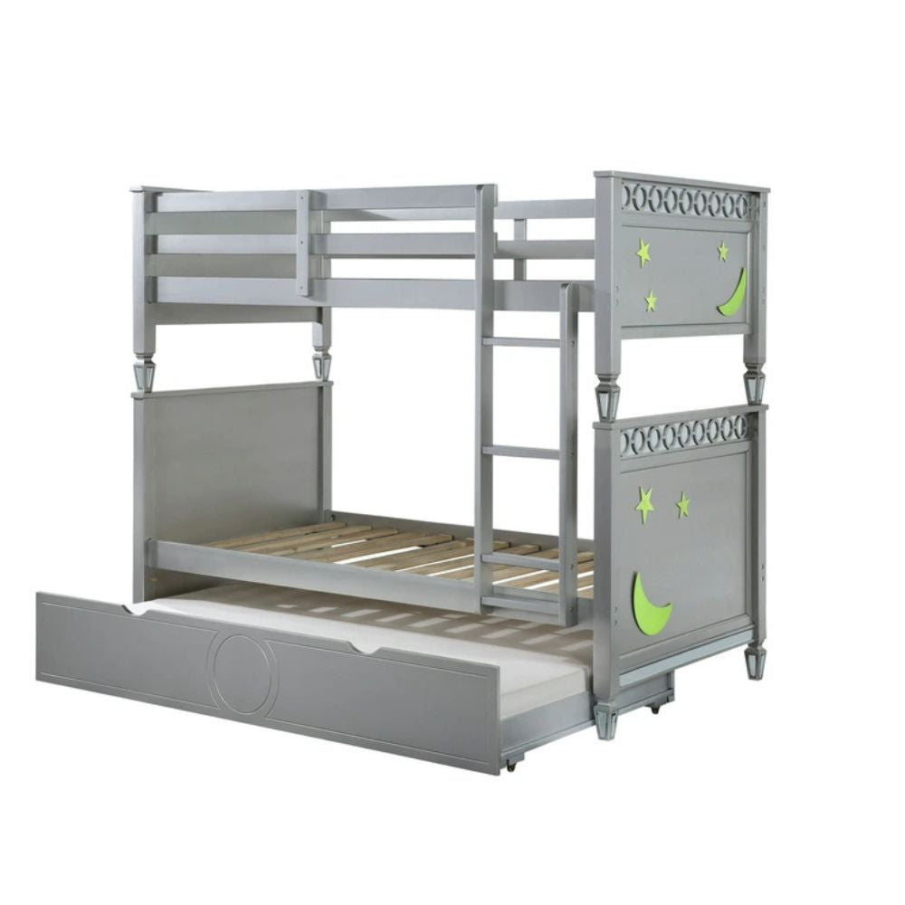 Lene Valerie Twin Bunk Bed Silver Finish  Compact Metal Frame for Kids Room