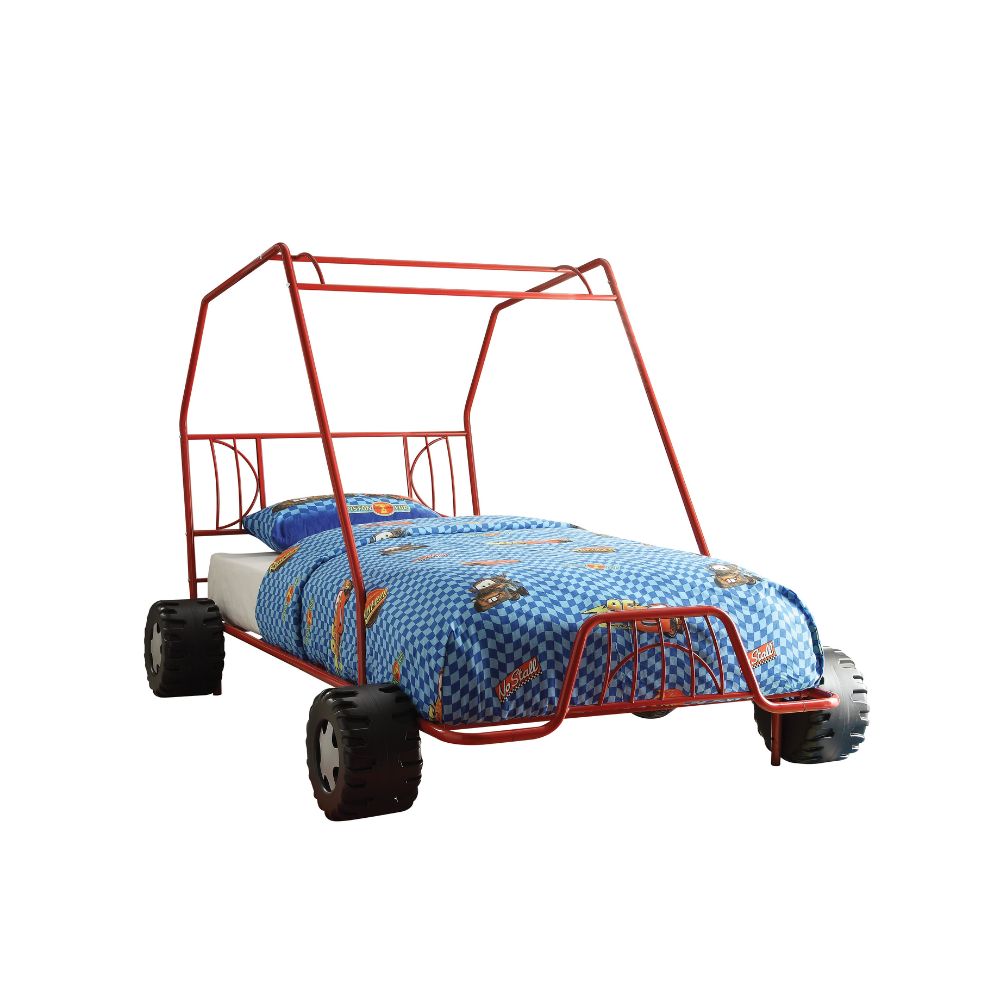 Asam Xander Twin Racing Go Kart Metal Kids Bed Frame Sports Theme with Flag Headboard