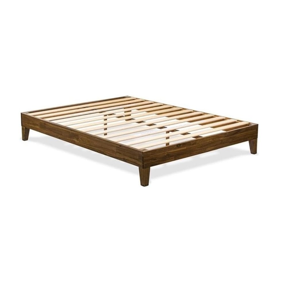 Akai East West Furniture Queen Walnut Engineered Wood Platform Bed Frame  Panel Style with Center Support Legs