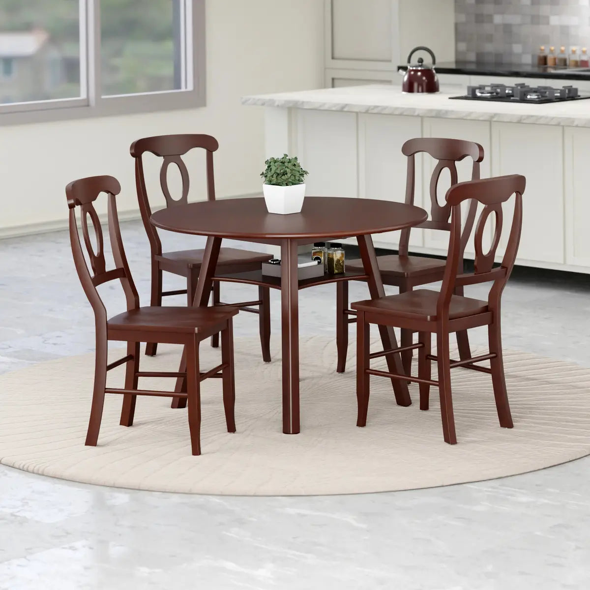 Marbelle Table 5-Pc Drop Leaf Dining Table with 4 Renaissance Chairs, Walnut