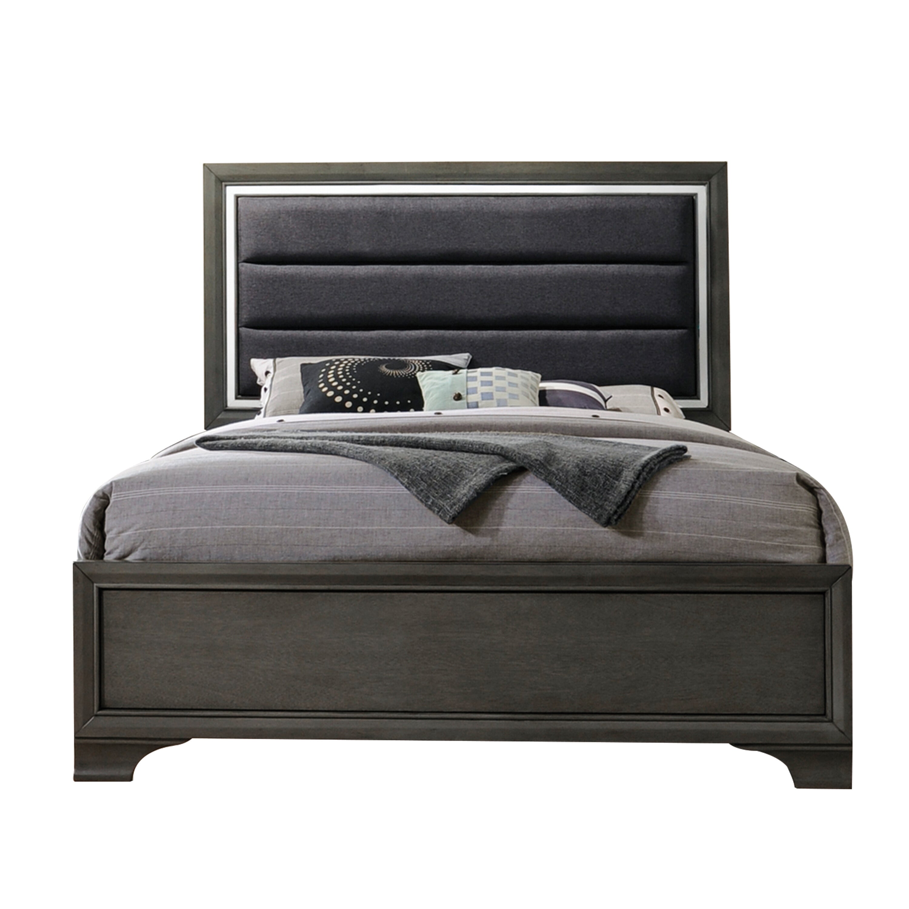 Carine II Queen Bed, Fabric & Gray