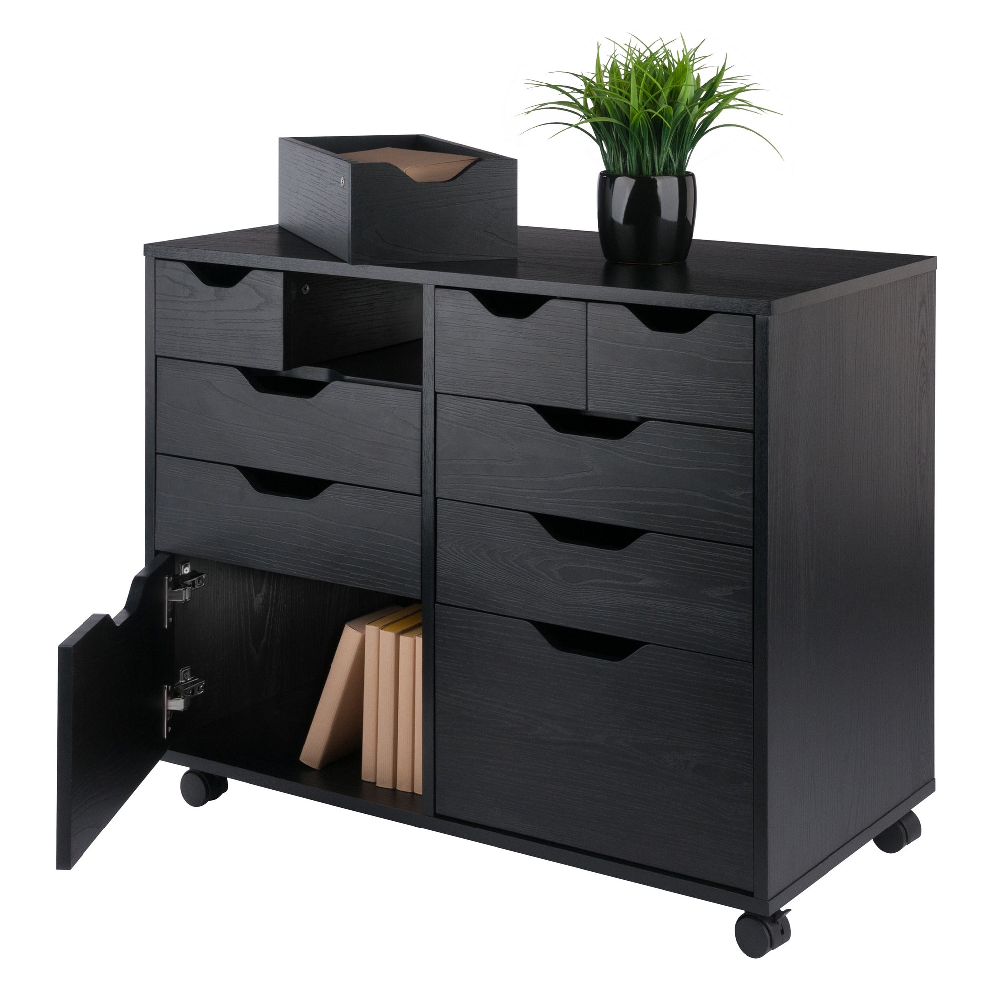 Halifax Bins & Drawers Multi-Storage Wide Mobile Cabinet,. Black