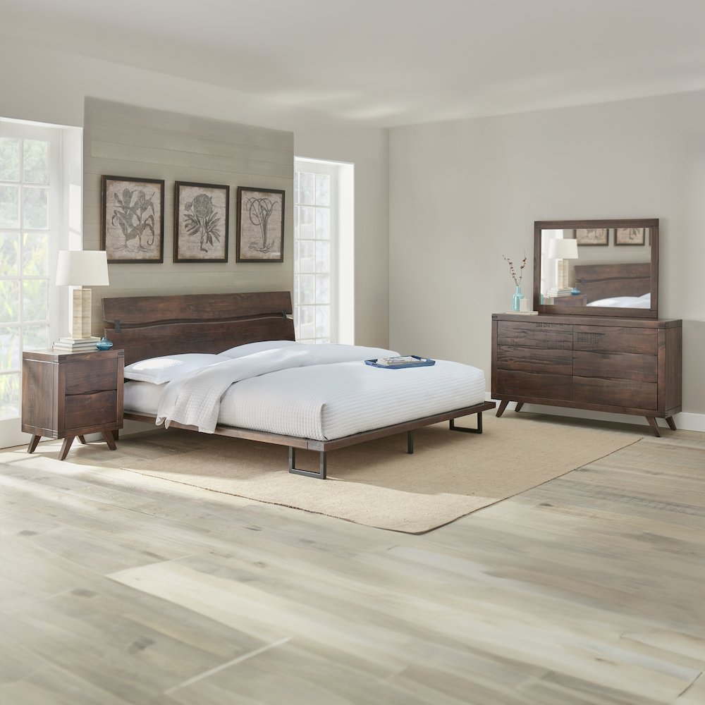 Ayu Pasco Queen Dark Brown Wood Bed – Modern Panel Headboard