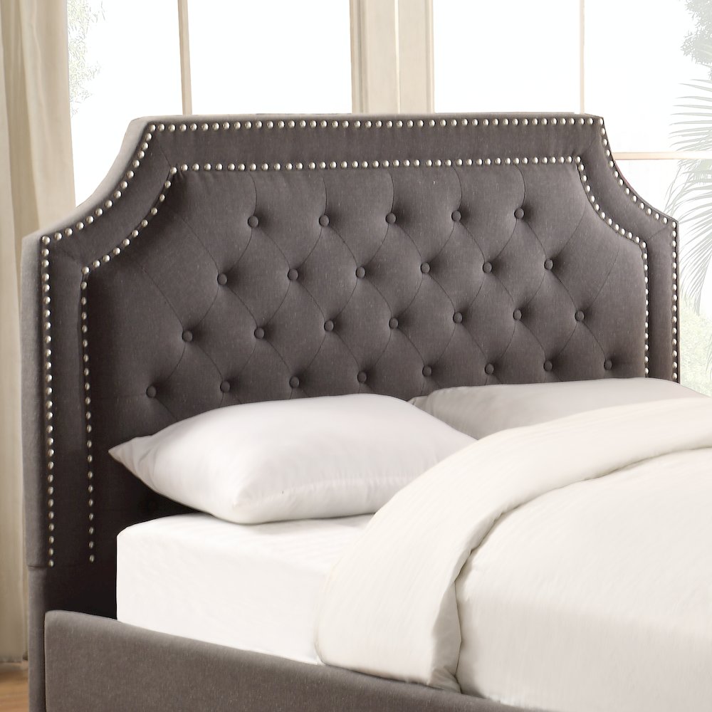 Donnica Willshire Collection Queen Bed in Gray Fabric  Sleek Contemporary Upholstered Frame