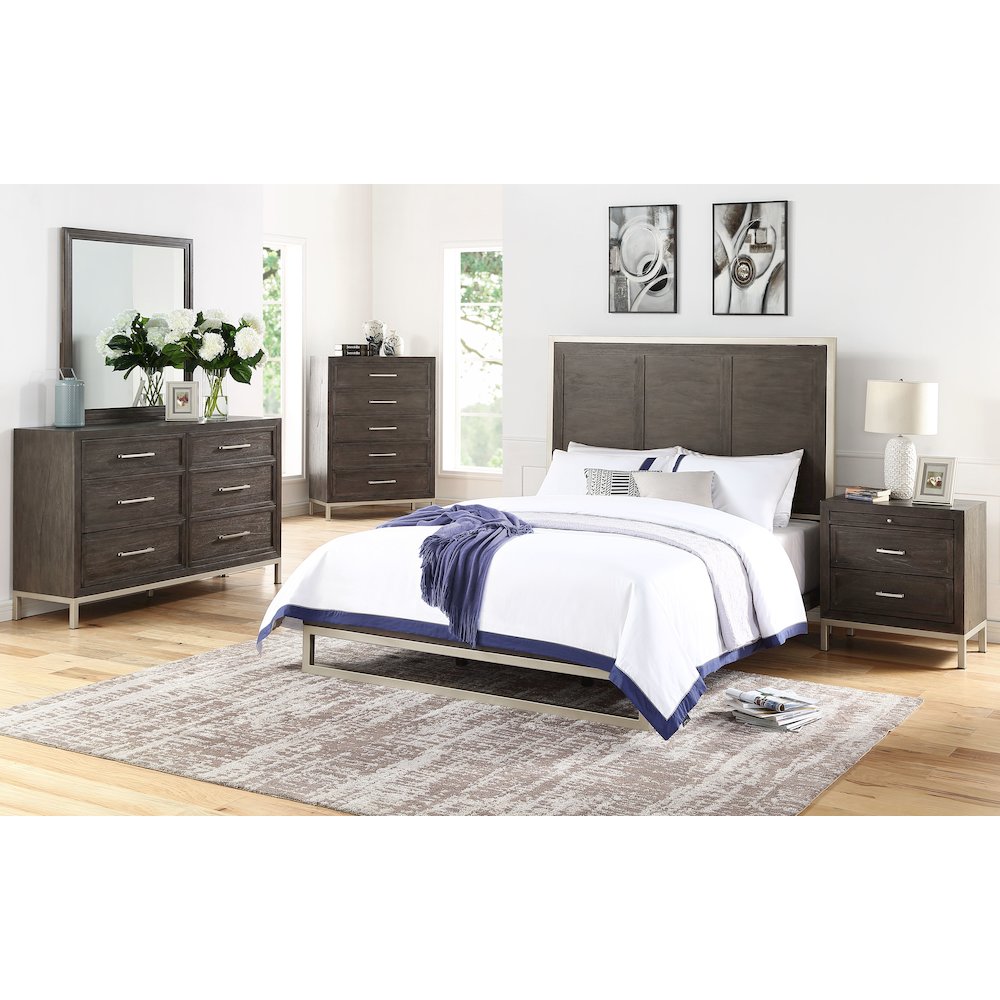 Jeanne Broomfield King Brown Wood Bed  Rustic Panel Design with Storage Headboard