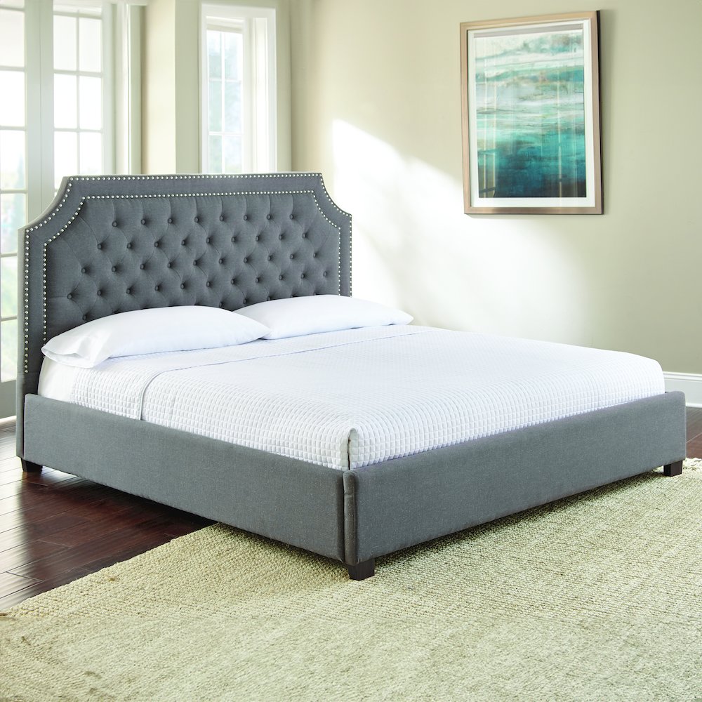 Donnica Willshire Collection King Upholstered Bed in Gray  Contemporary Tufted Design