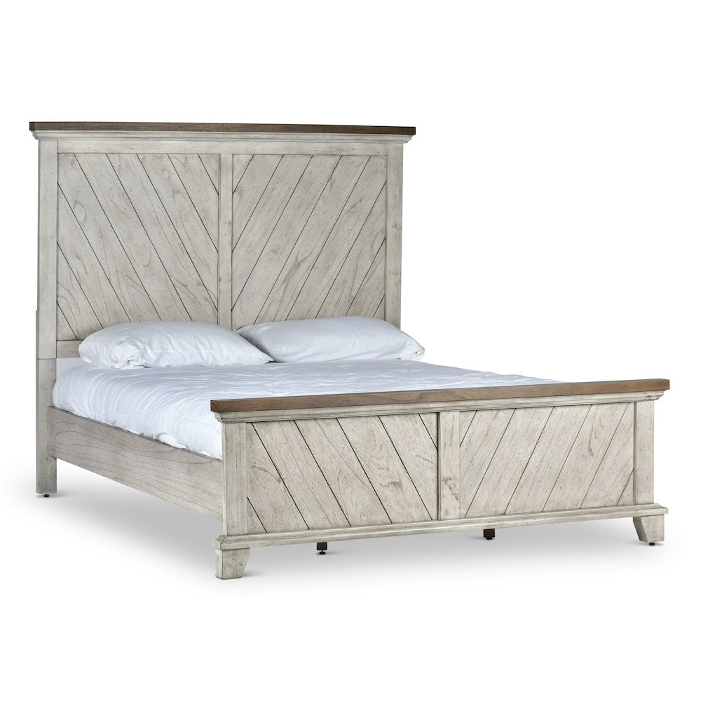 Ivory Bear Creek Queen Rustic Wood Bed – Two-Tone Farmhouse Style with Panel Detail