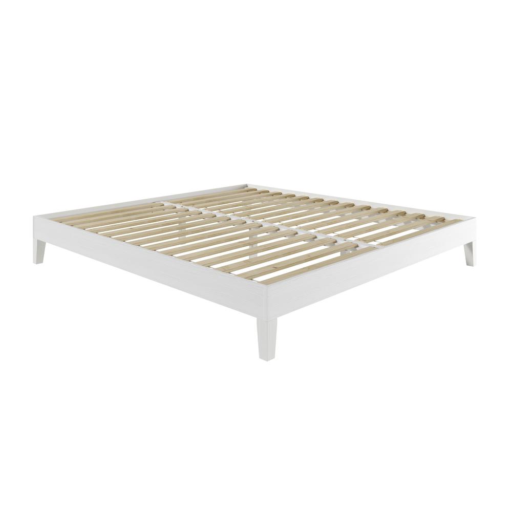 Celsie Nix Collection King Size White Platform Bed – Solid Wood, Clean Modern Lines