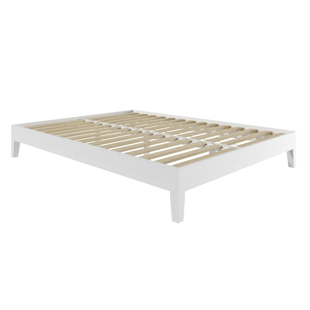 Celsie Nix Collection Queen White Platform Bed – Minimalist Style with Solid Wood Frame