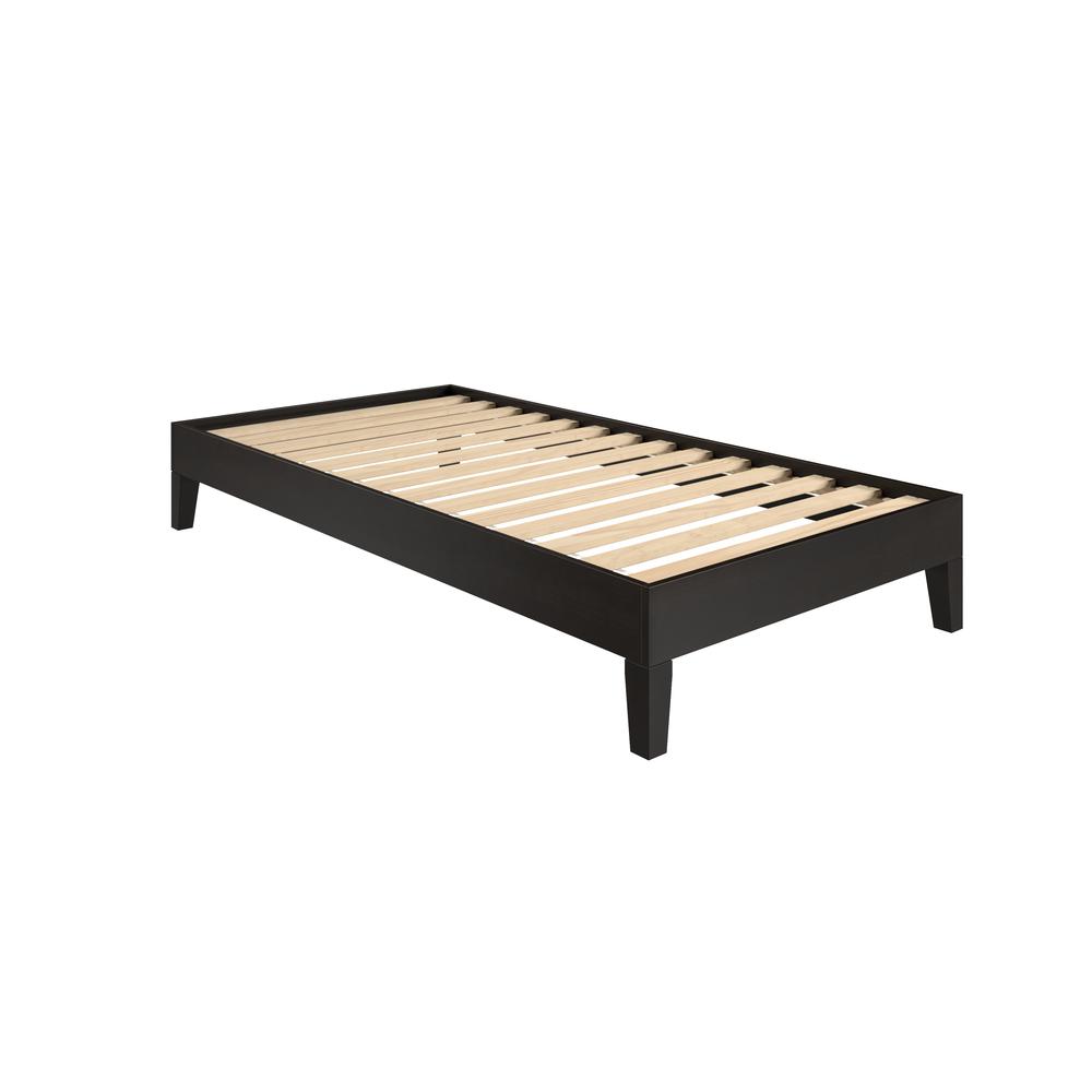 Celsie Nix Twin Platform Bed Black – Minimalist Wood Frame with Slats