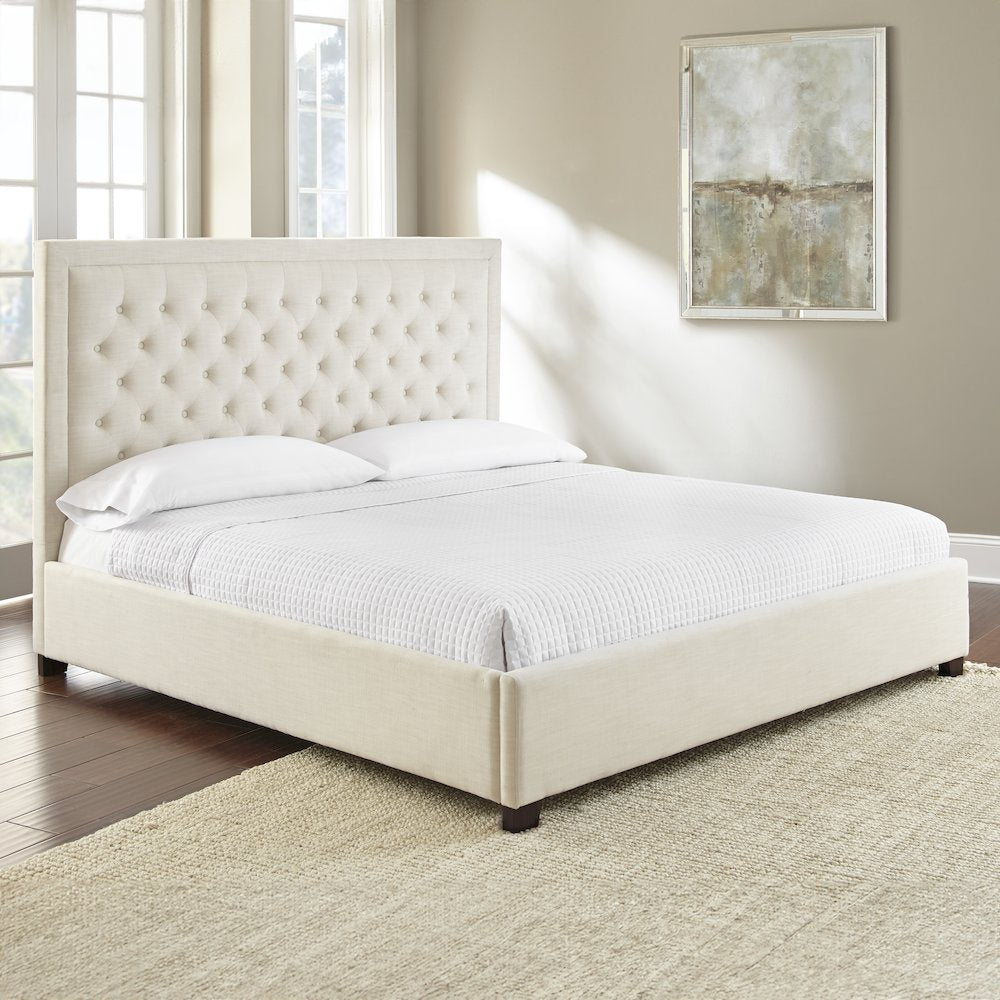 Calidore Isadora Collection King Bed in White – Sleek Upholstered Frame for Modern Bedrooms