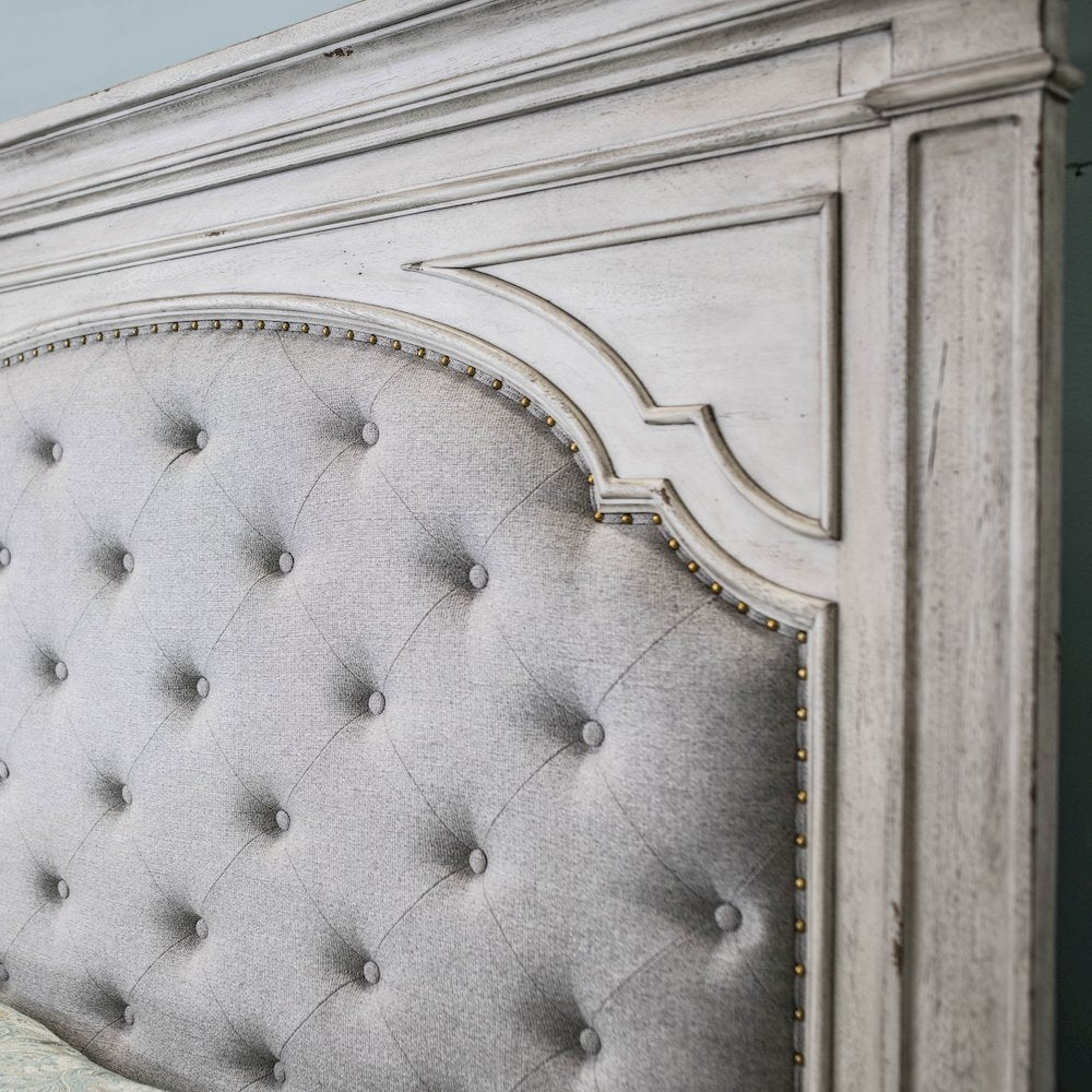 Ivory Highland Park King Rustic Ivory Wood Bed – Farmhouse Style with Panel Headboard