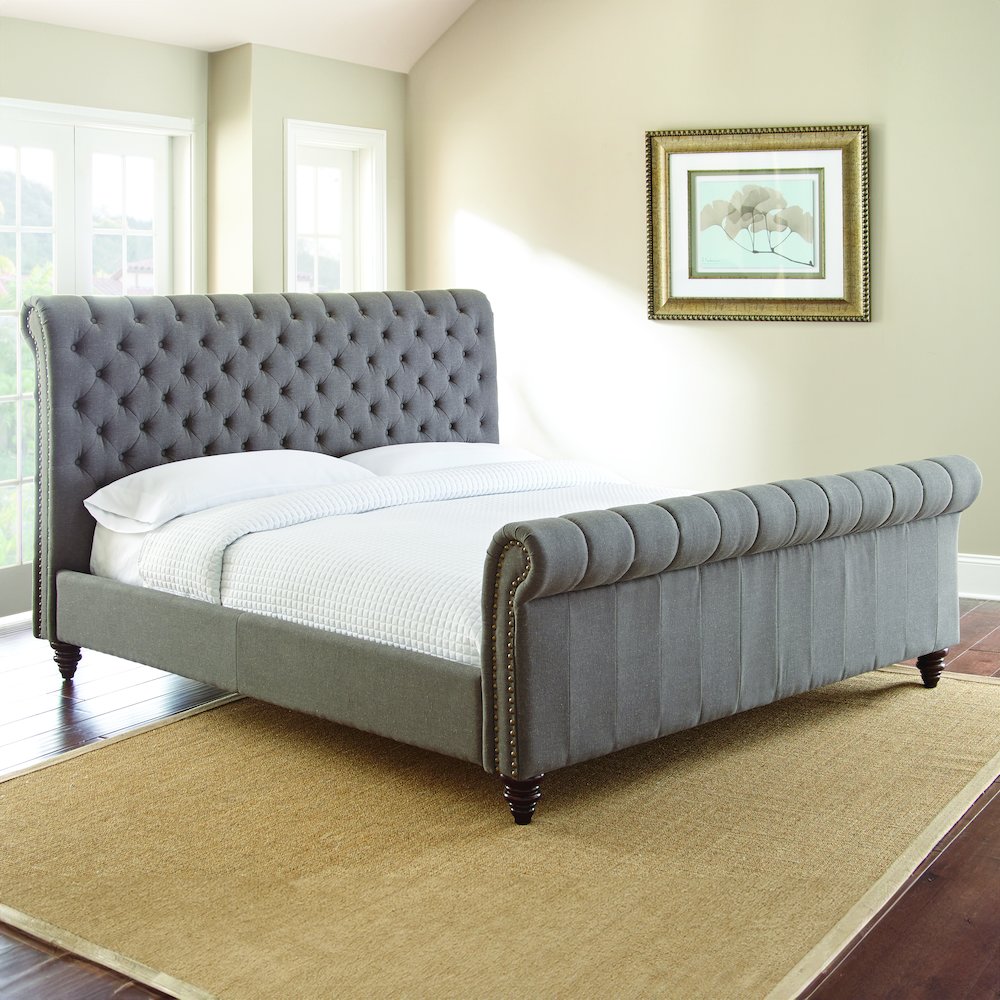Fuller Swanson King Bed Gray  Contemporary Style with Padded Headboard