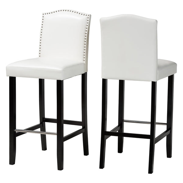 Libra White Modern Bar Stool with Nail Head Trim (Set of 2)