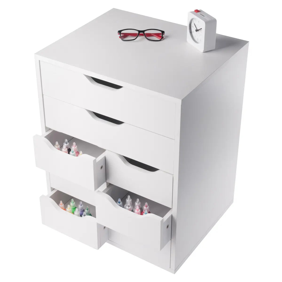 Norfolk 6 Bins, 2 Drawer Mobile Cabinet, White Finish