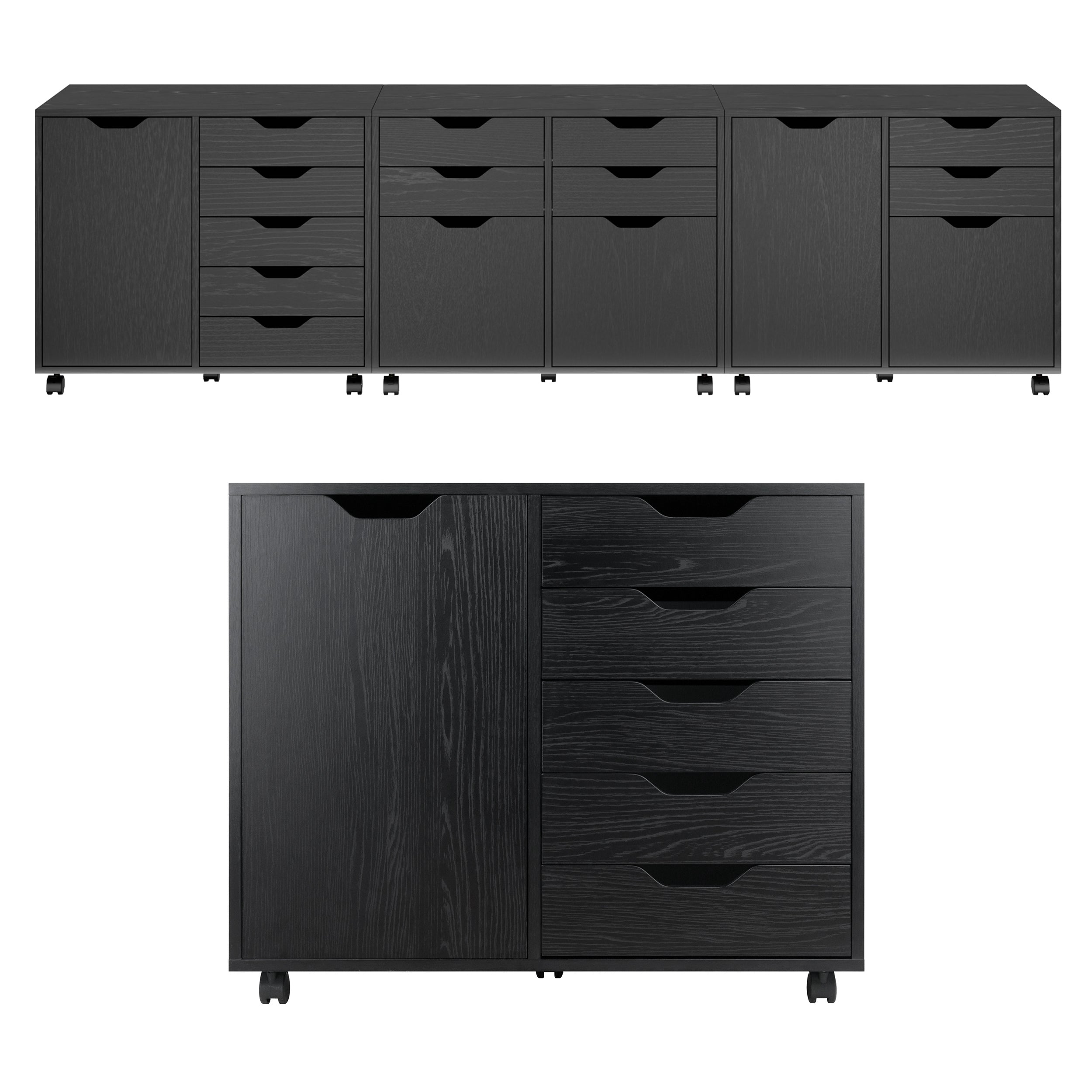 Halifax 5-Drawer, Side Storage Mobile Cabinet, Black