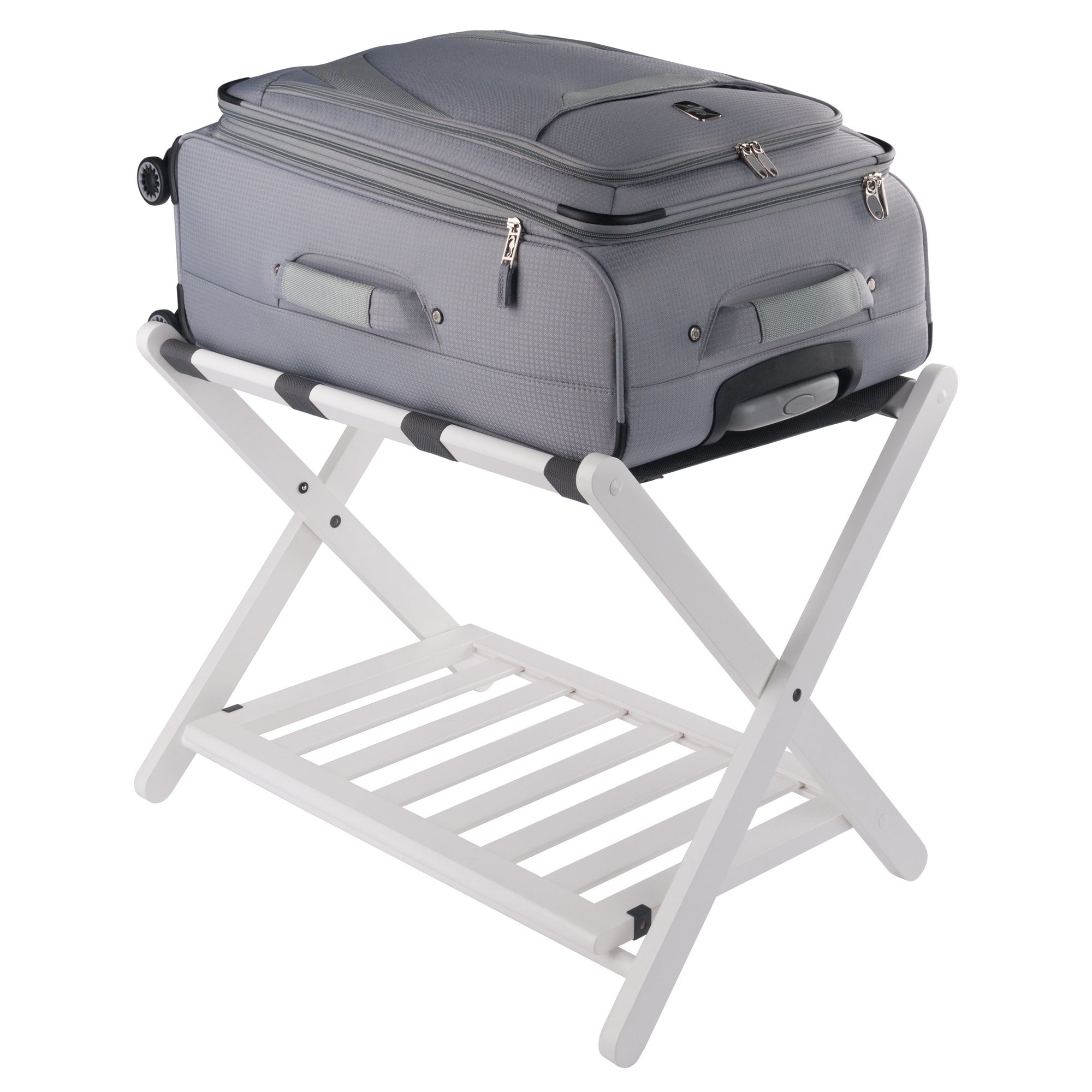 Reese Luggage Rack with Shelf, White