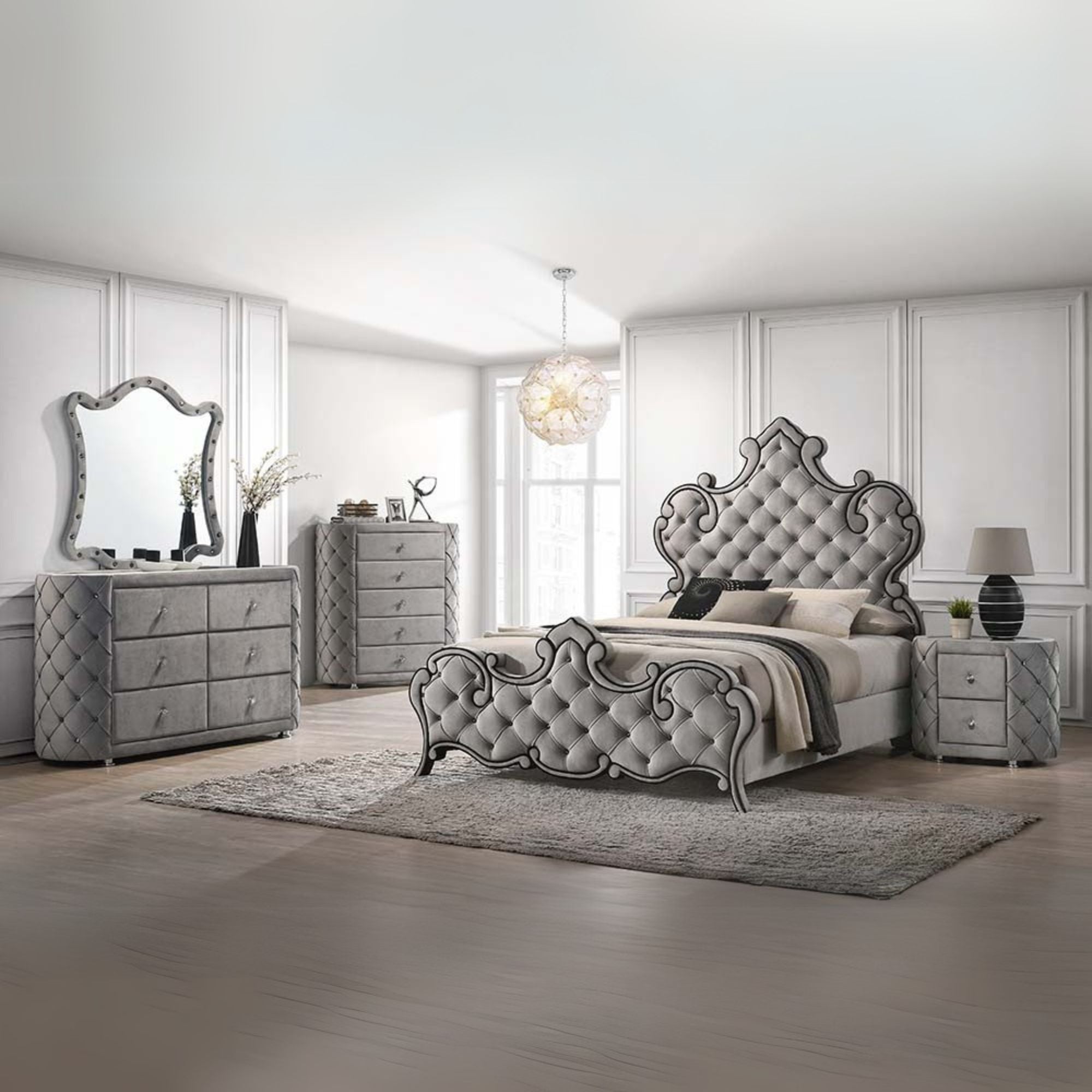 Perine Eastern King Bed, Gray Velvet