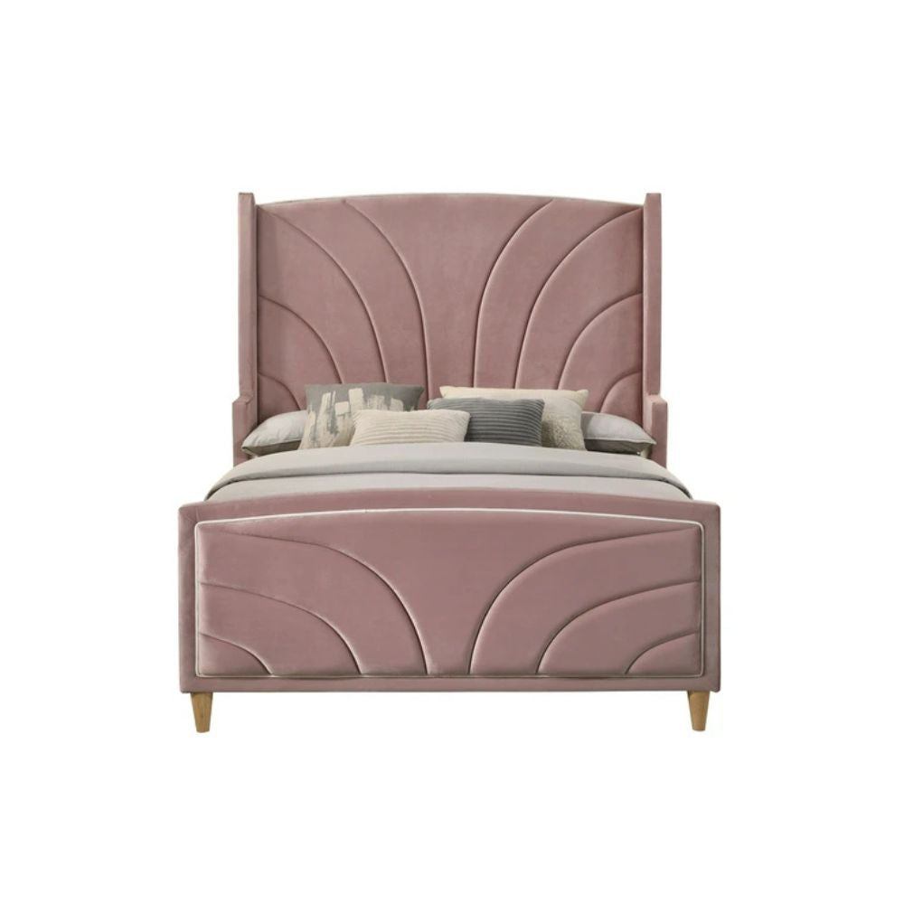 Salonia Eastern King Bed, Pink Velvet