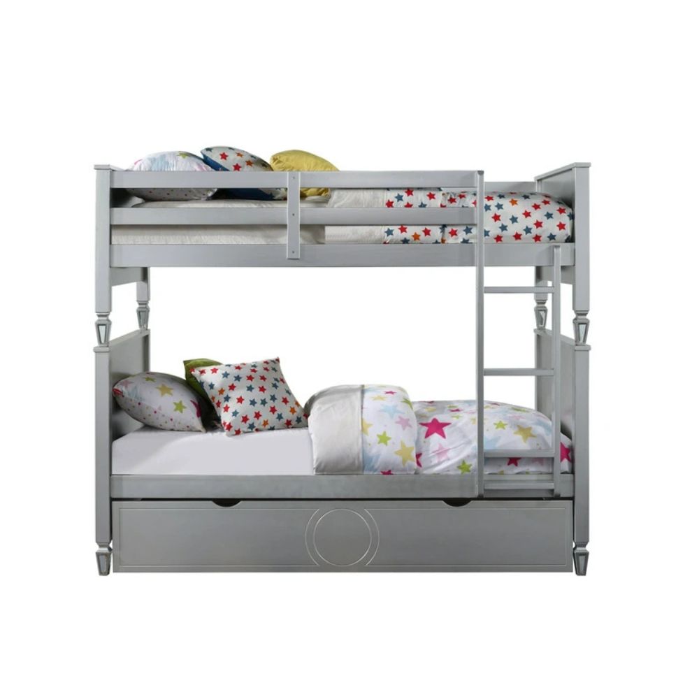 Lene Valerie Twin Bunk Bed Silver Finish  Compact Metal Frame for Kids Room