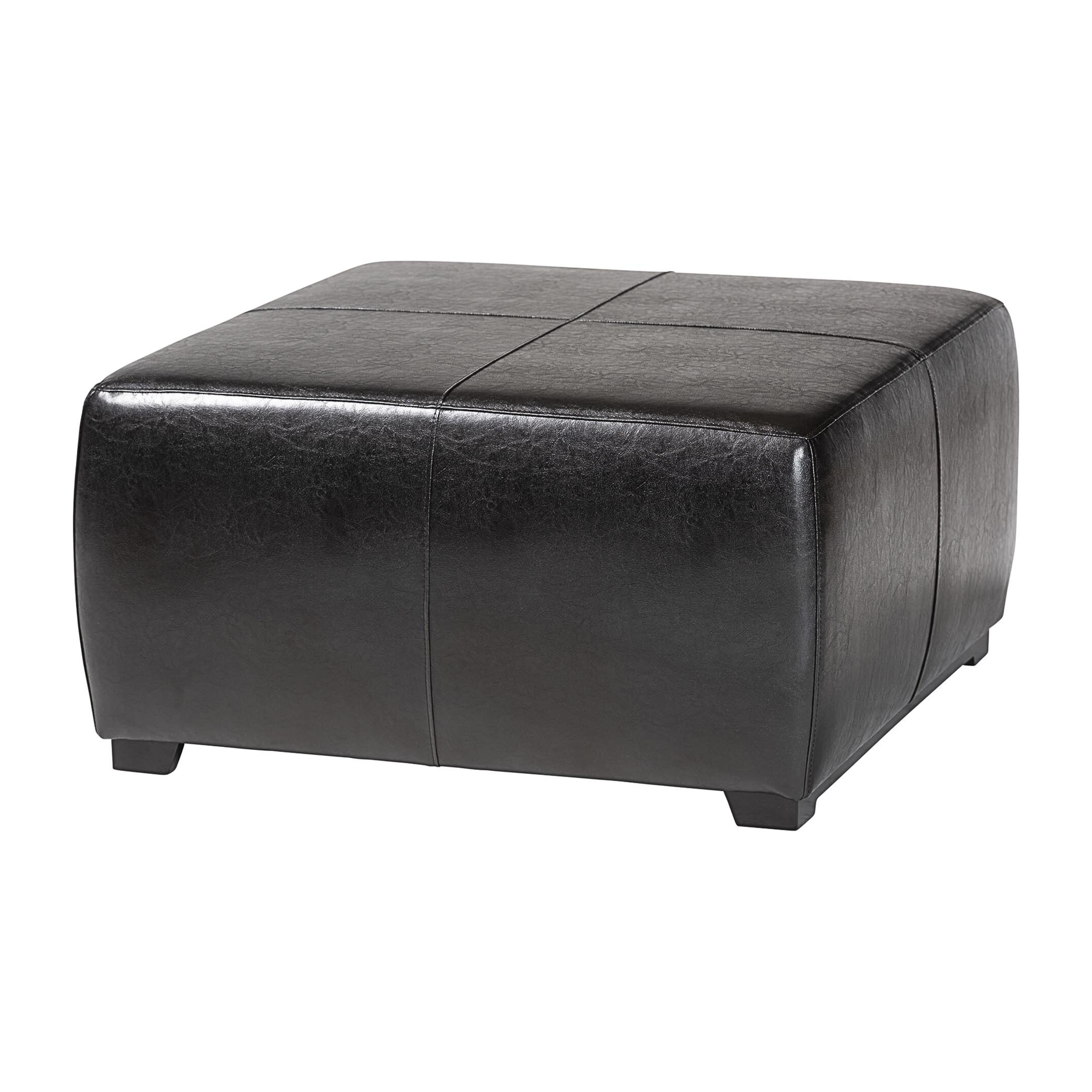 Black Faux Leather Square Ottoman Footstool