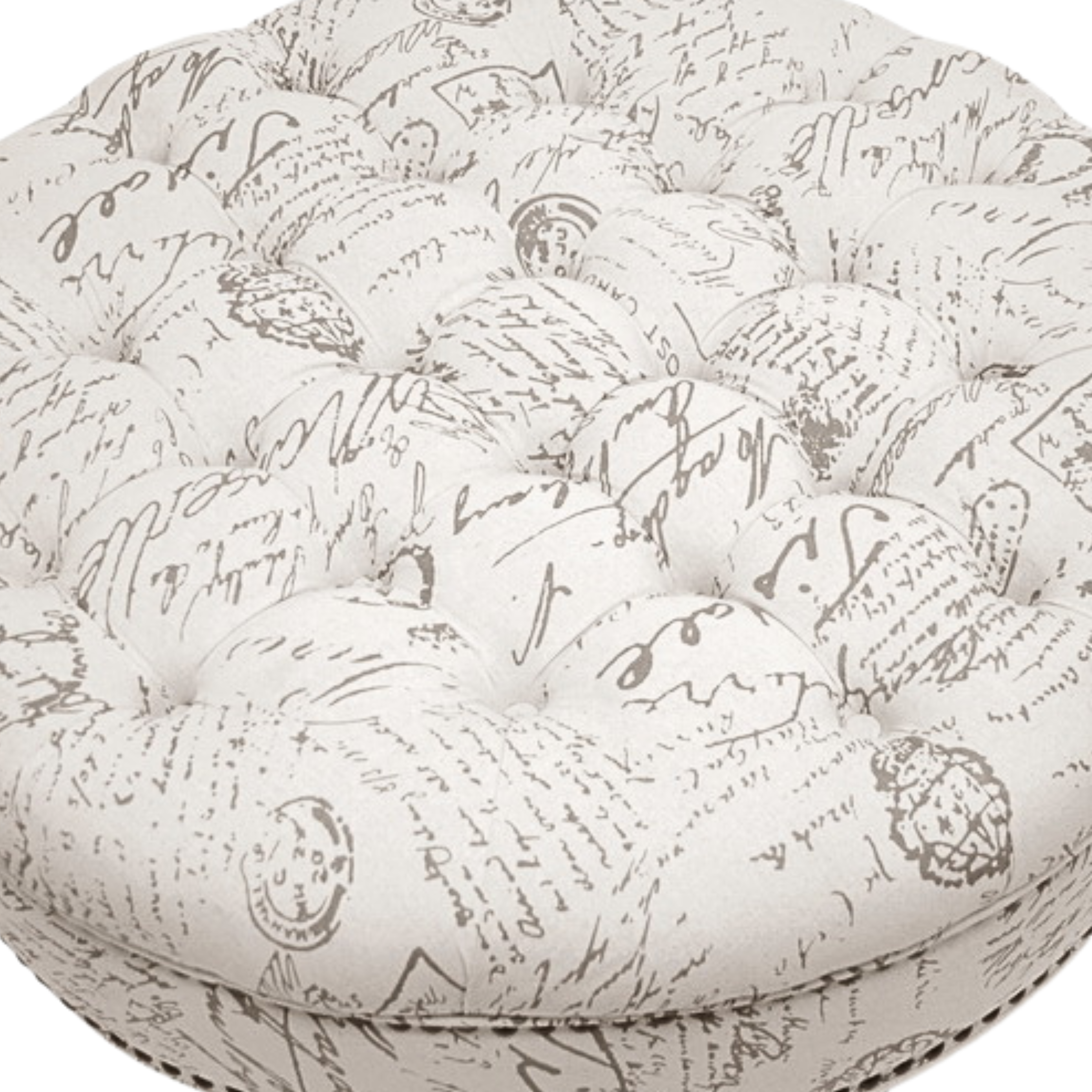 Palfrey Beige Script Print Modern Tufted Ottoman