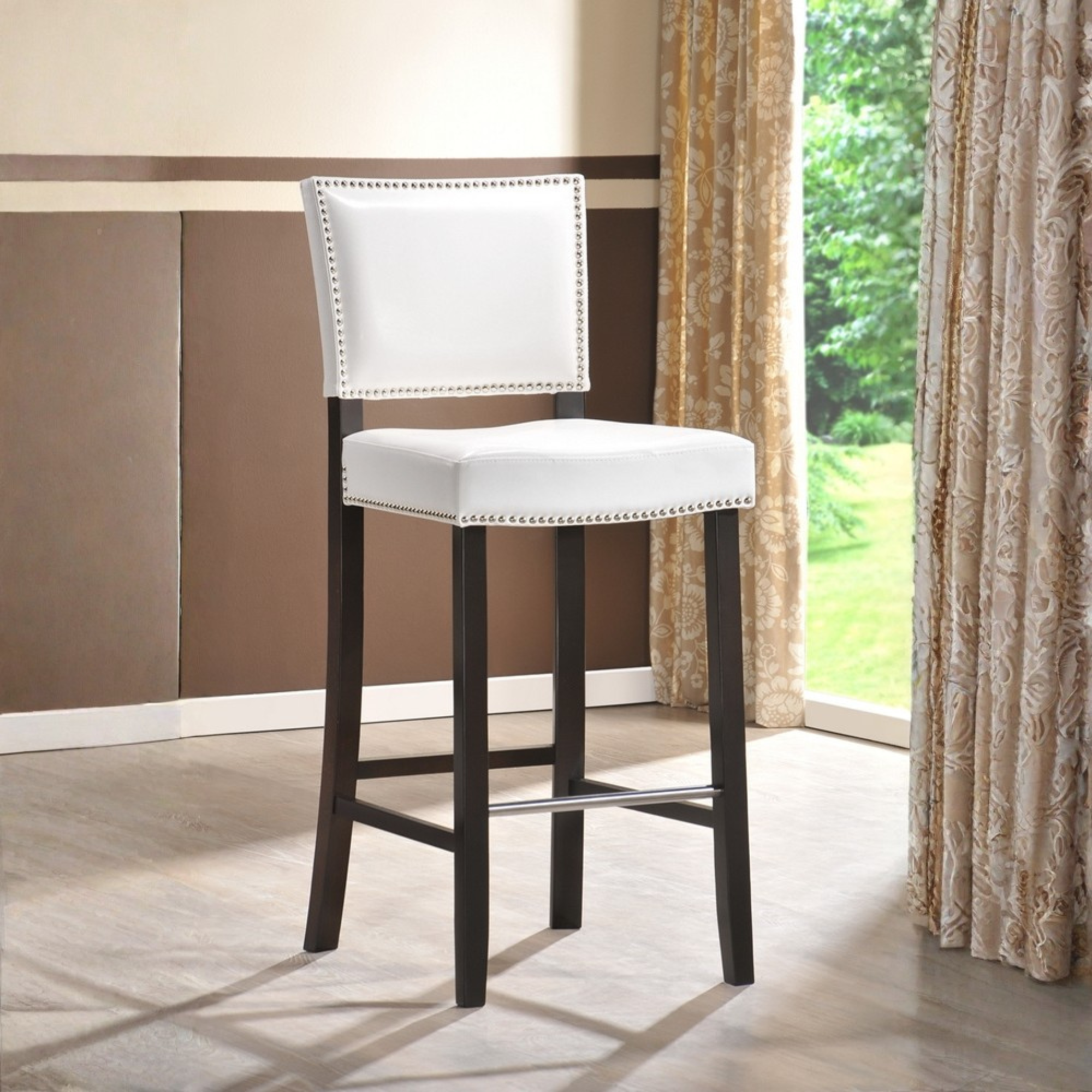 Aries White Modern Bar Stool with Nail Head Trim (Set of 2)