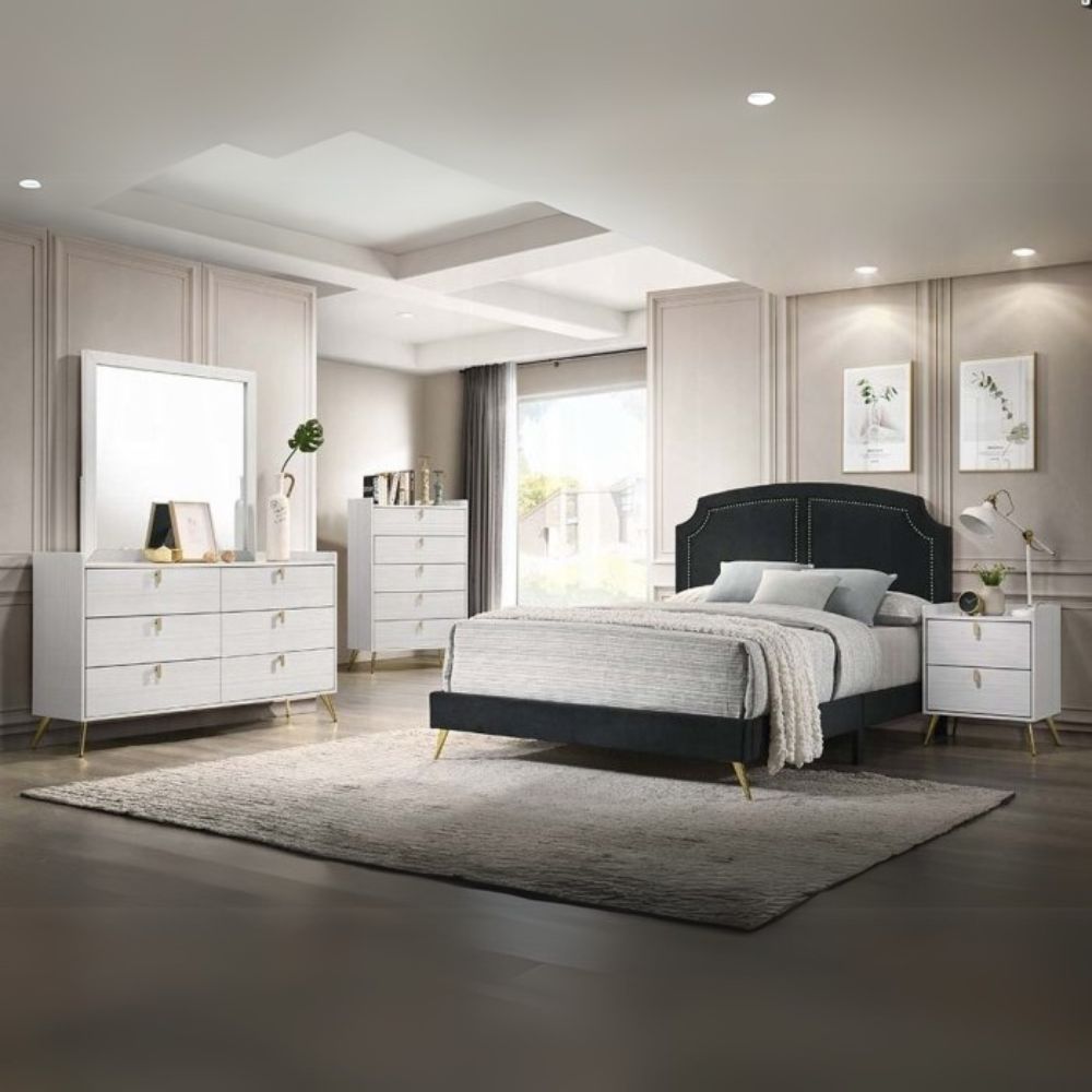 Hillary Zeena Collection Full Size Black Velvet Bed Frame – Contemporary Tufted Headboard