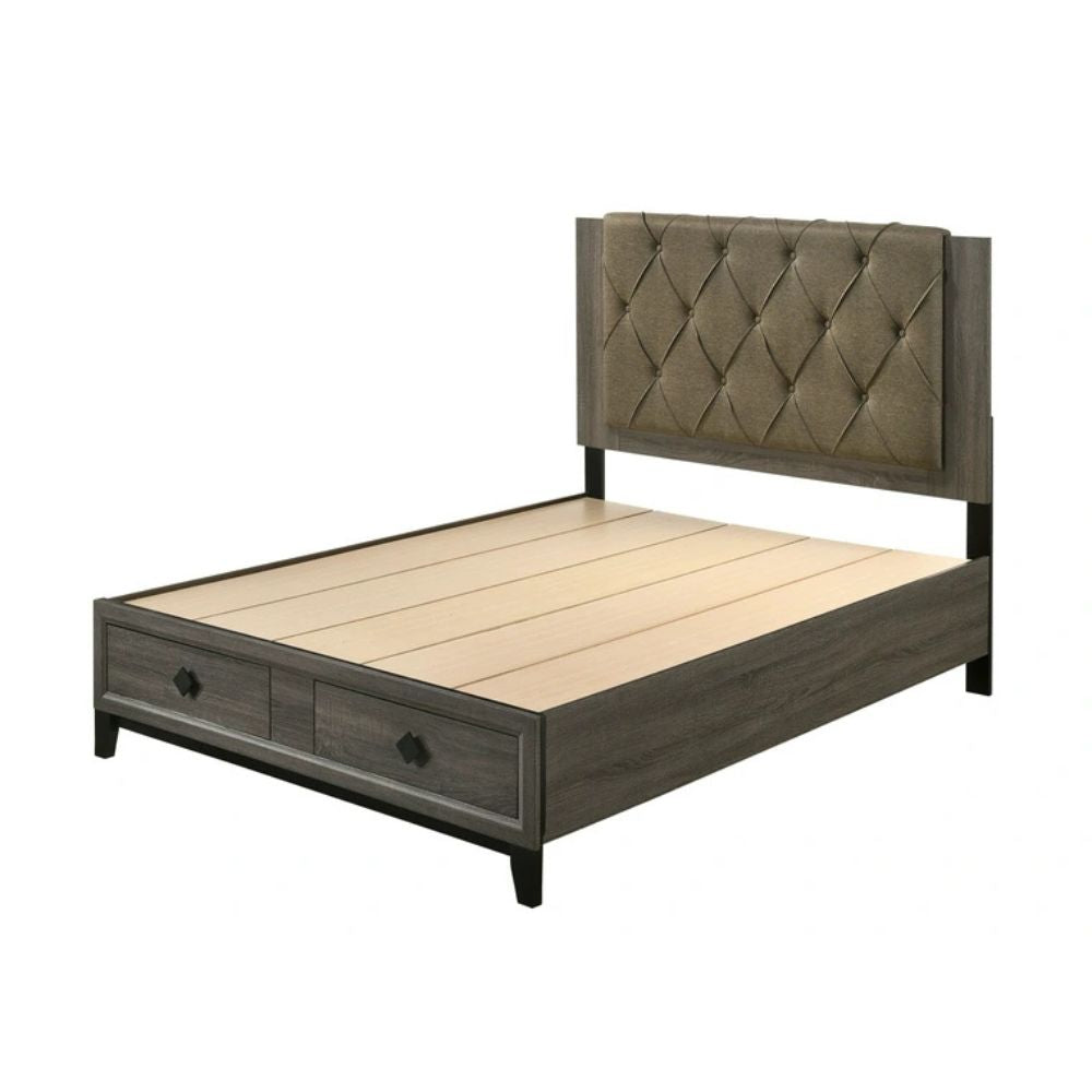 Avantika Eastern King Bed w/Storage, Fabric & Rustic Gray Oak