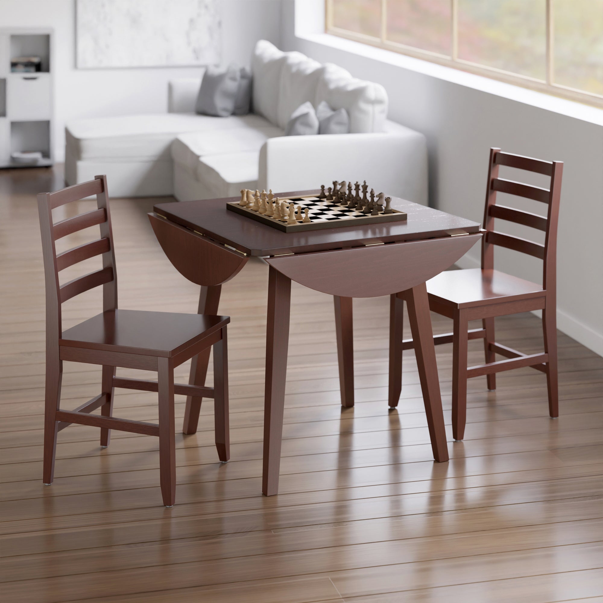 Dawson 3-Pc Drop Leaf Table with Ladder-back Chairs, Walnut