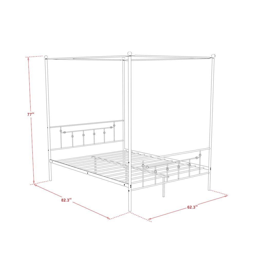 Elodia Nniston Queen Black Metal Canopy Bed Modern De Design with Headboard & Footboard