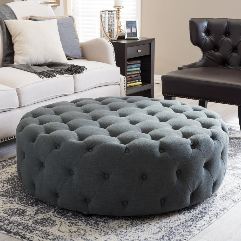 Cardiff Dark Gray Linen Modern Tufted Ottoman