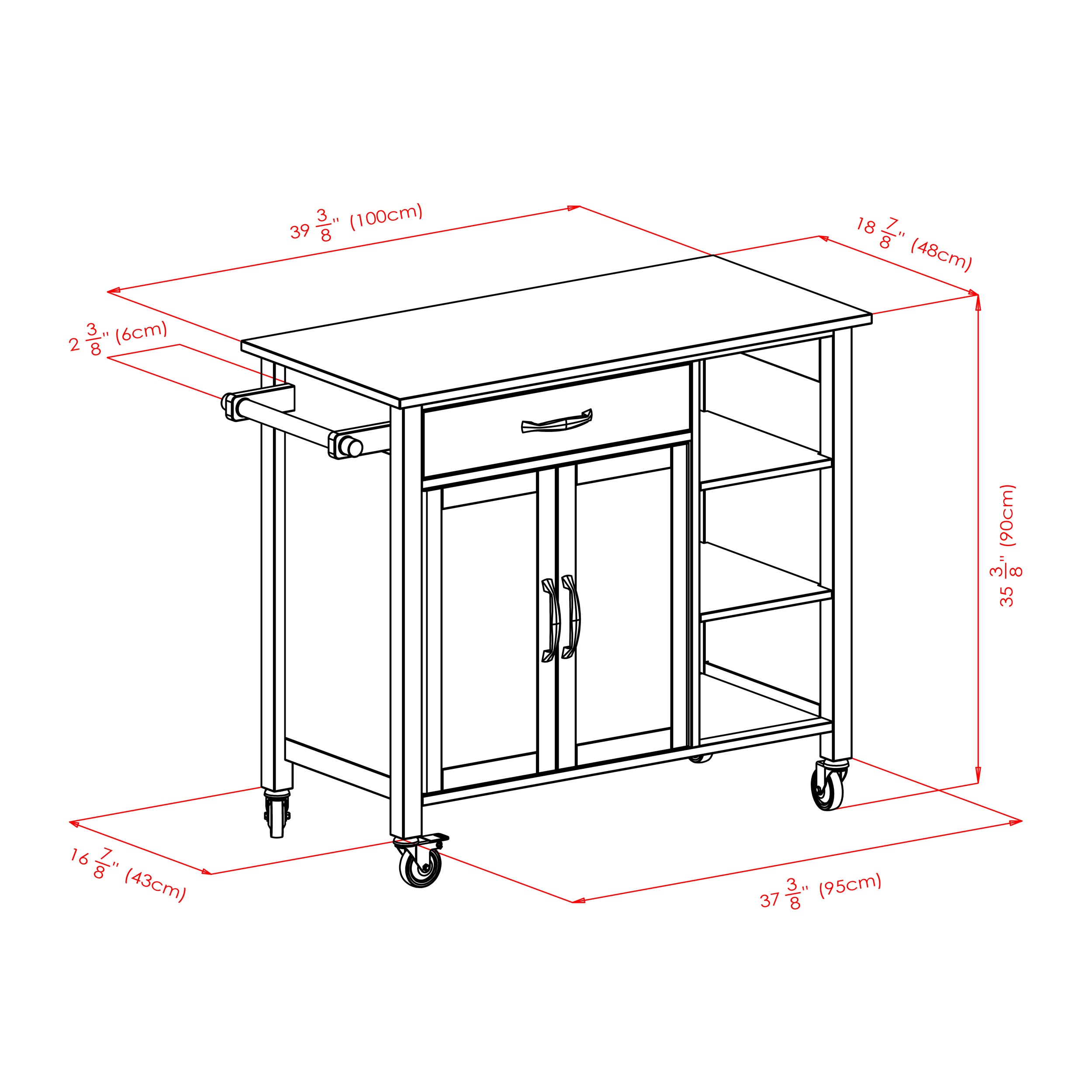 Mabel Utility Kitchen Cart, Natural & Walnut