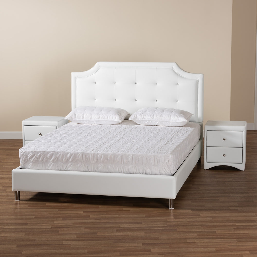 Carlotta Contemporary Glam White Faux Leather Upholstered Full Size 3-Piece Bedroom Set