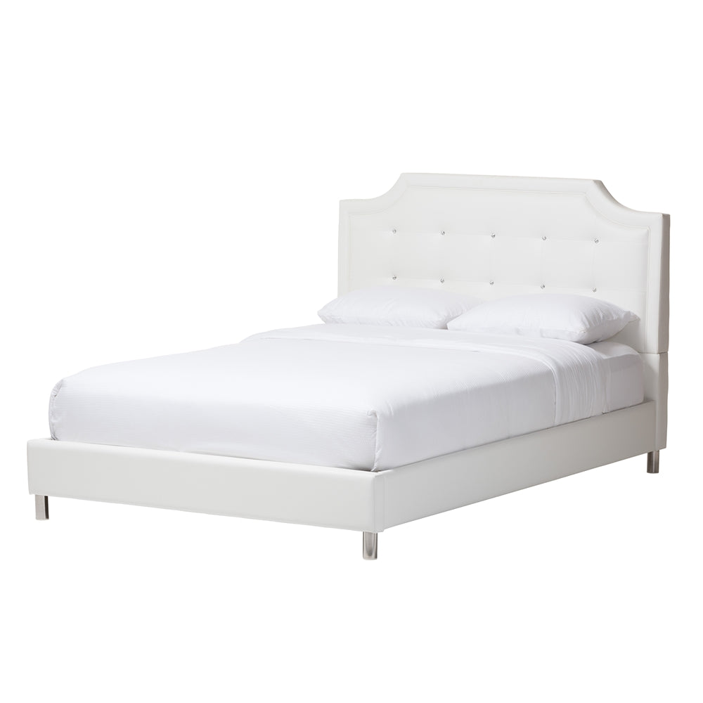 Carlotta Contemporary Glam White Faux Leather Upholstered Full Size 3-Piece Bedroom Set