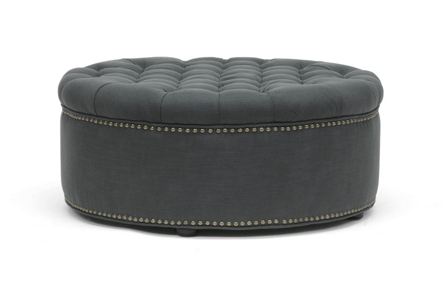 Baxton Studio Iglehart Gray Linen Modern Tufted Ottoman
