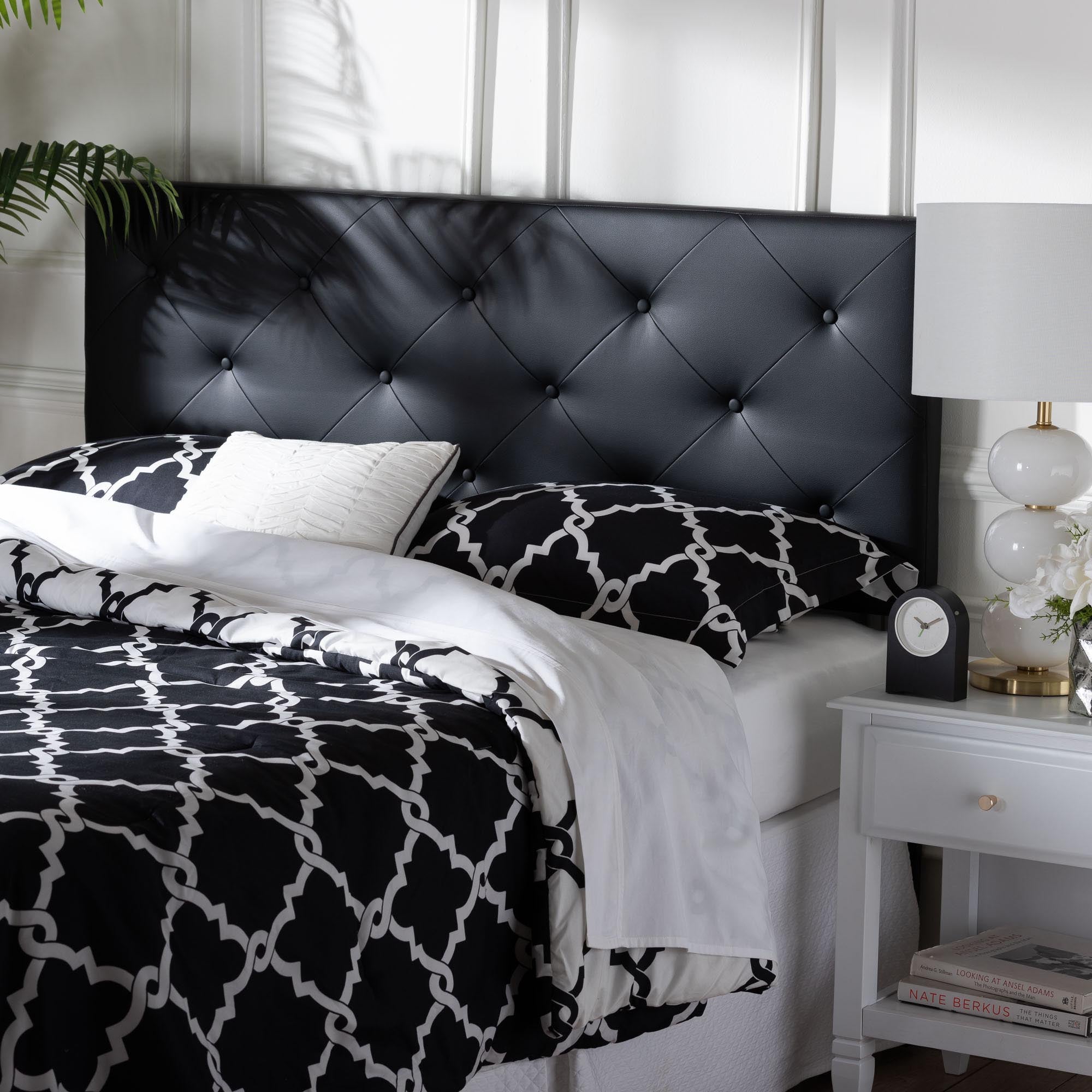 Baltimore Modern and Contemporary Queen Black Faux Leather Upholstered Headboard