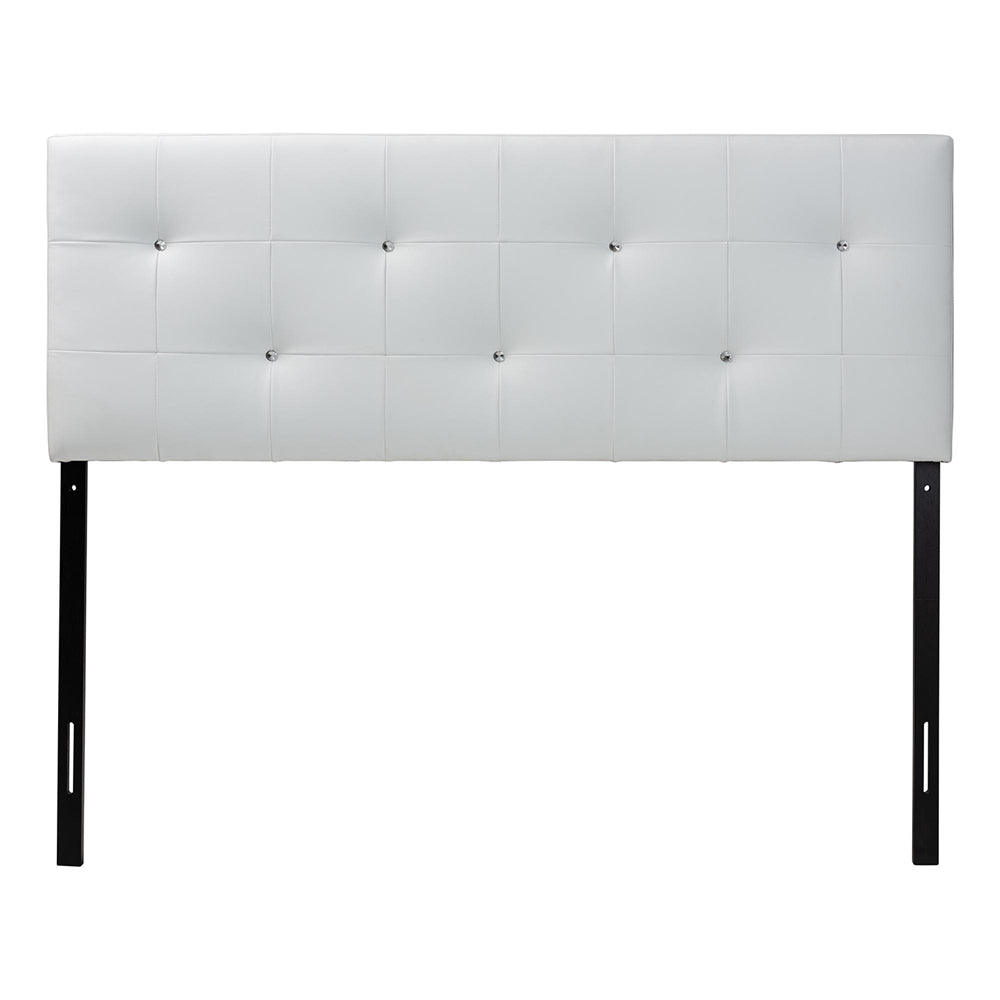 Dalini Modern and Contemporary Queen White Faux Leather Headboard with Faux Crystal Buttons