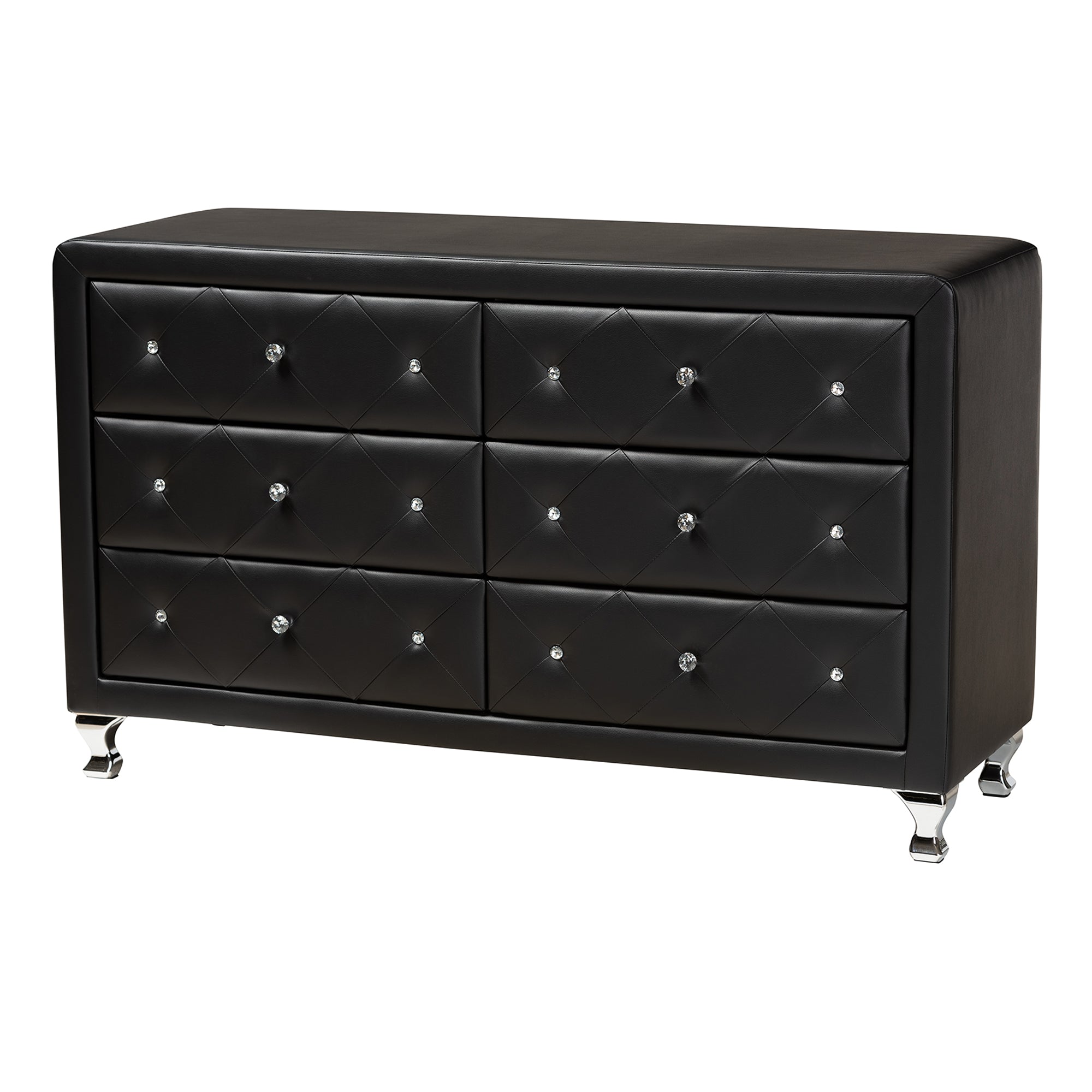 Baxton Studio Luminescence Black Faux Leather Upholstered Dresser