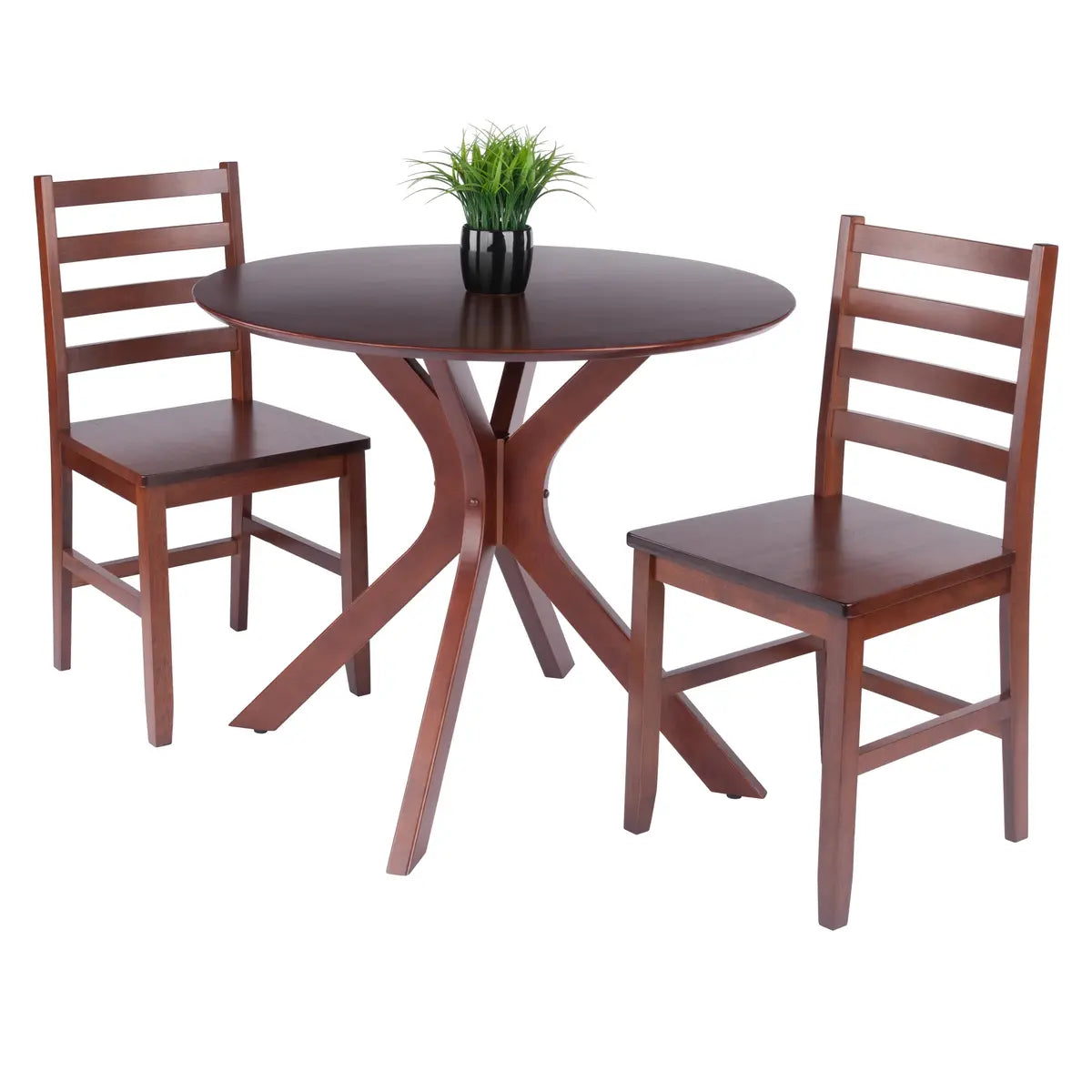 Lexa Dining Table with Splayed Legs, Walnut Finish with 2 Hamilton Dining Chairs