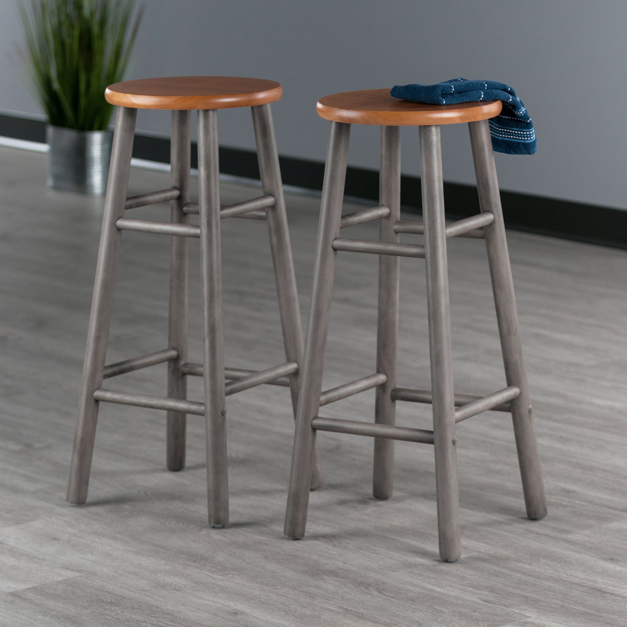 Huxton 2-Pc Bar Stool Set, Oyster Gray and Teak
