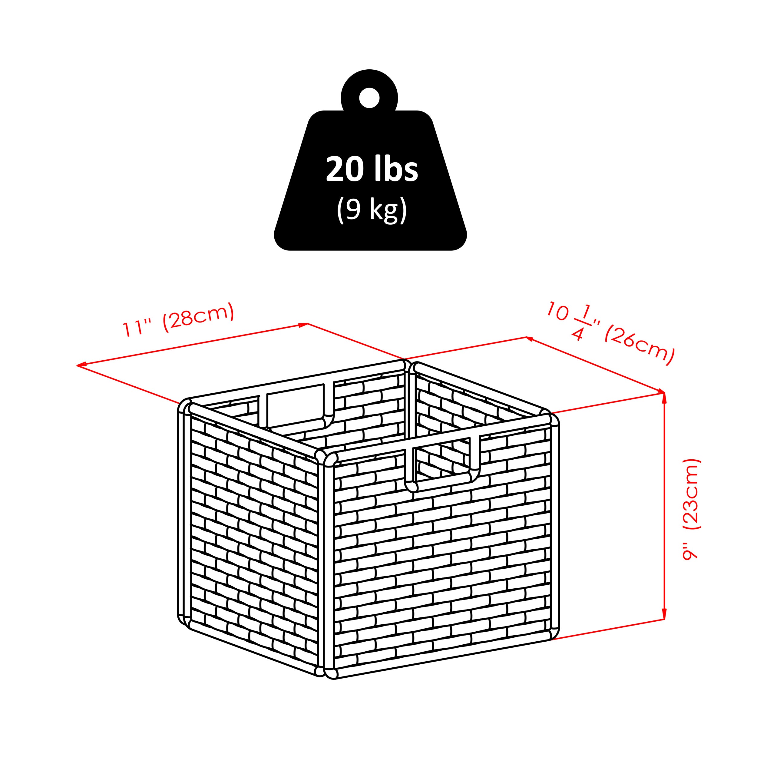 Timothy 7-Pc 3x3 Storage Shelf with 6 Foldable Woven Baskets, Black and Chocolate